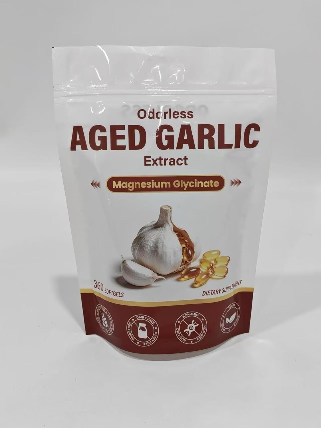 Aged Garlic Extract 360 Softgels, Odorless 2-Year Aged Garlic with Magnesium