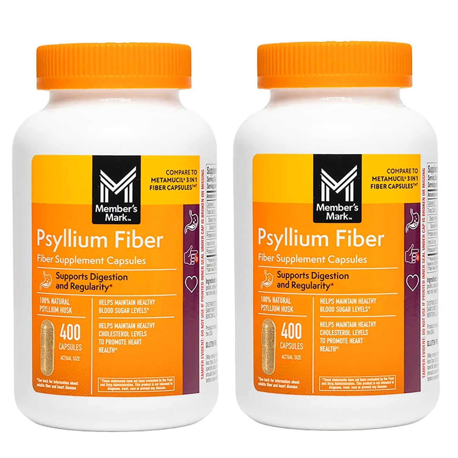 2 Pack – Member’s Mark Fiber Capsules 100% Psyllium 400 ct (Total 800)