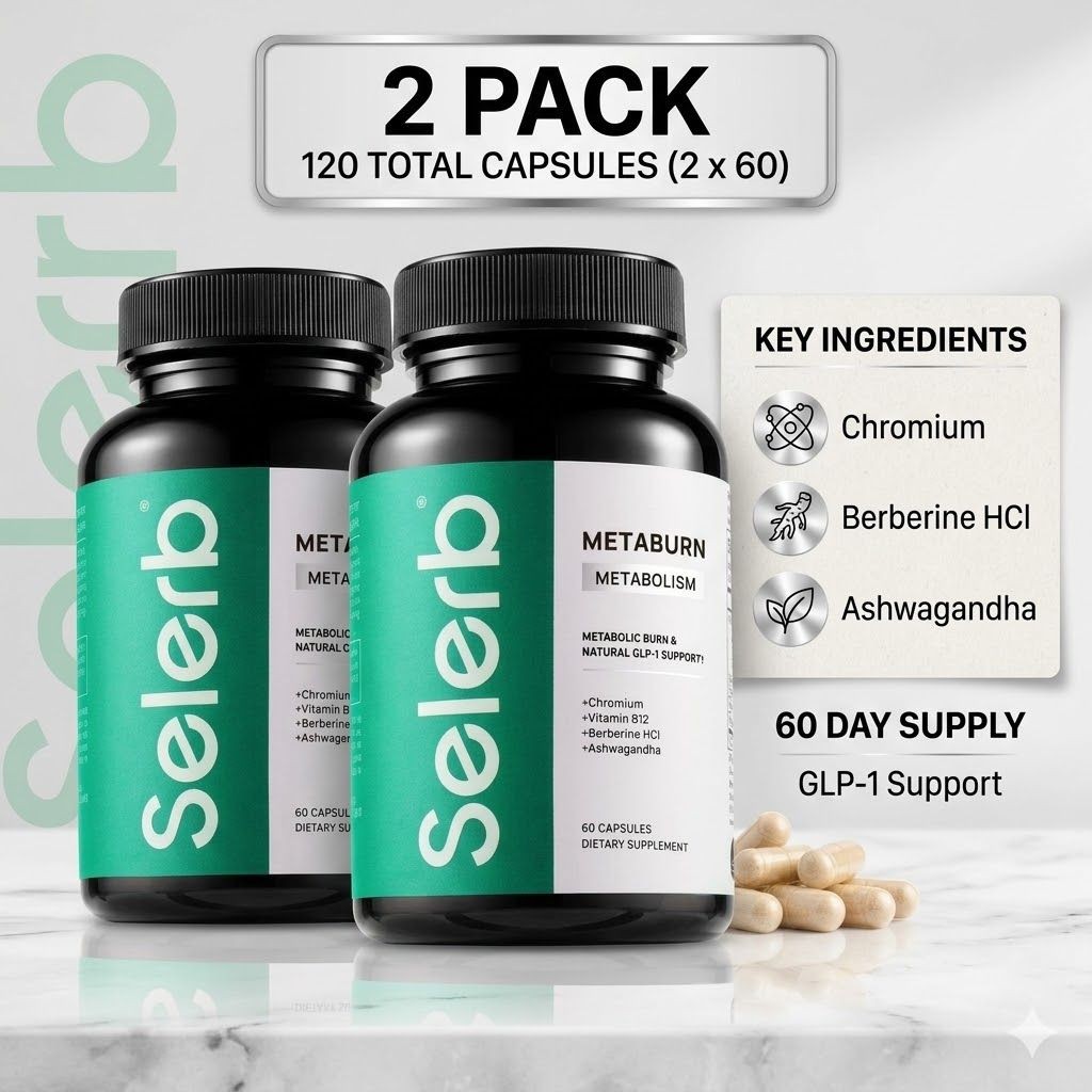2-Pack Selerb Metaburn Metabolism Support Berberine Ashwagandha 120 Capsules