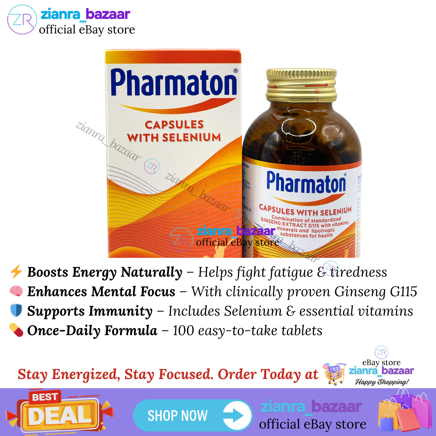 Pharmaton with Ginseng G115 100 Tablets Ginseng and Selenium Energy Booster