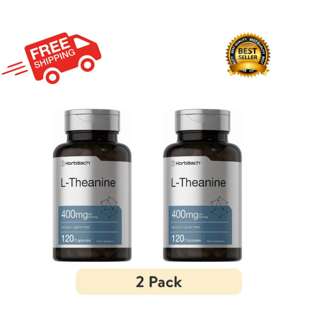 ( 2 Pack ) L Theanine 400mg | 120 Capsules | Non-GMO & Gluten Free | by Horbaach