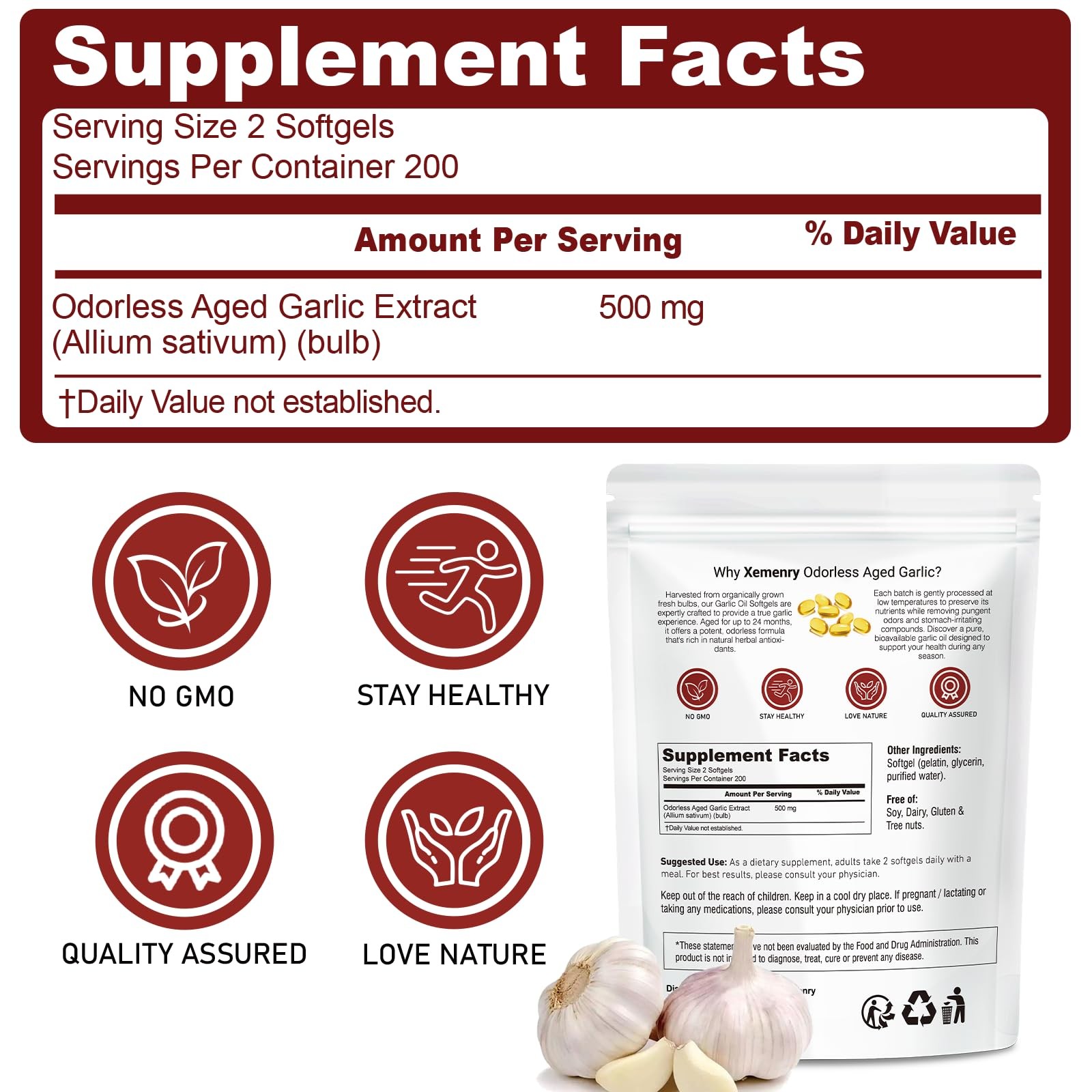 Xemenry Aged Garlic Extract,400 Garlic Supplements,2Year Matured for Heart & …