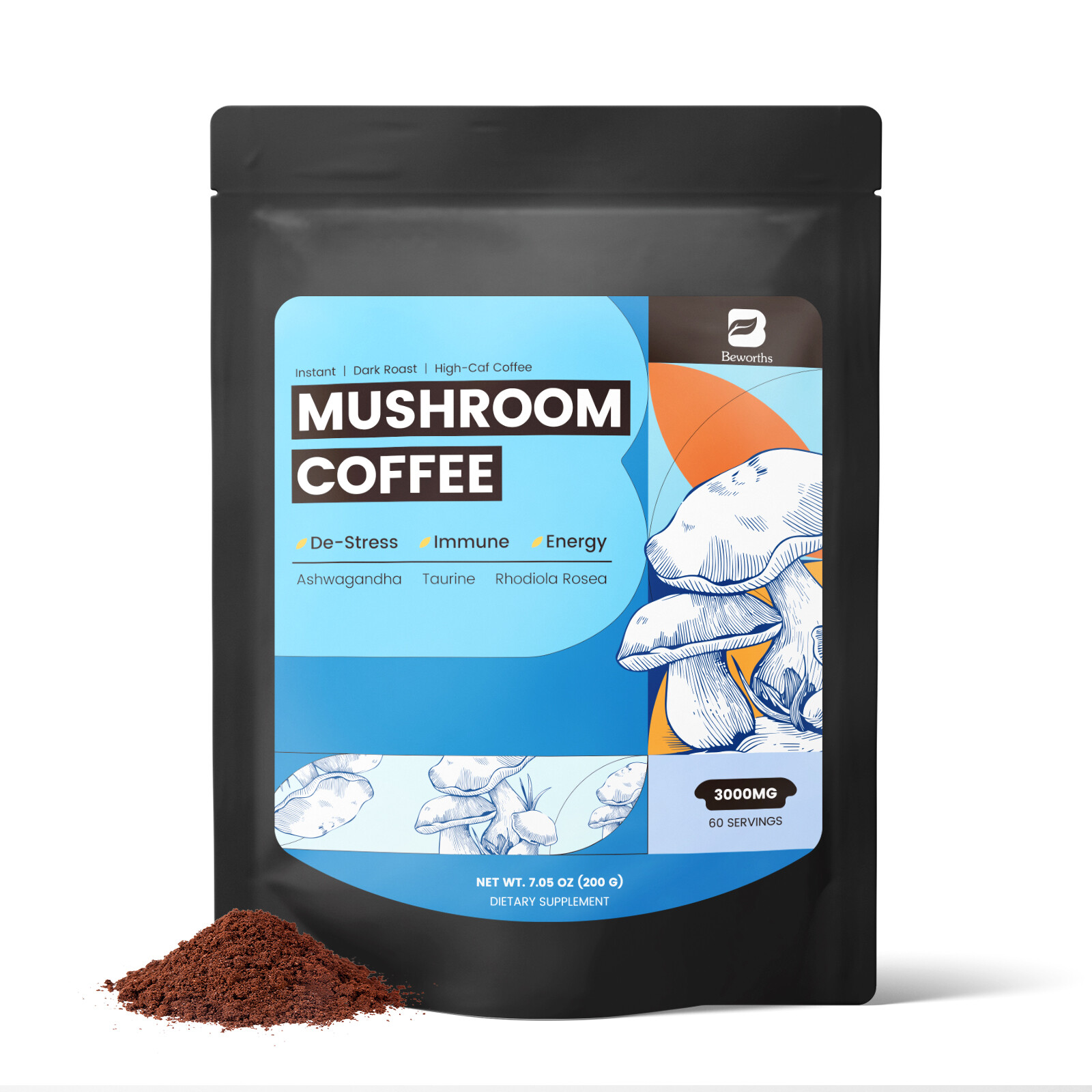 Organic Mushroom Coffee Authentic FREE SHIPPING 10 Mushroom Extract 60 Serving
