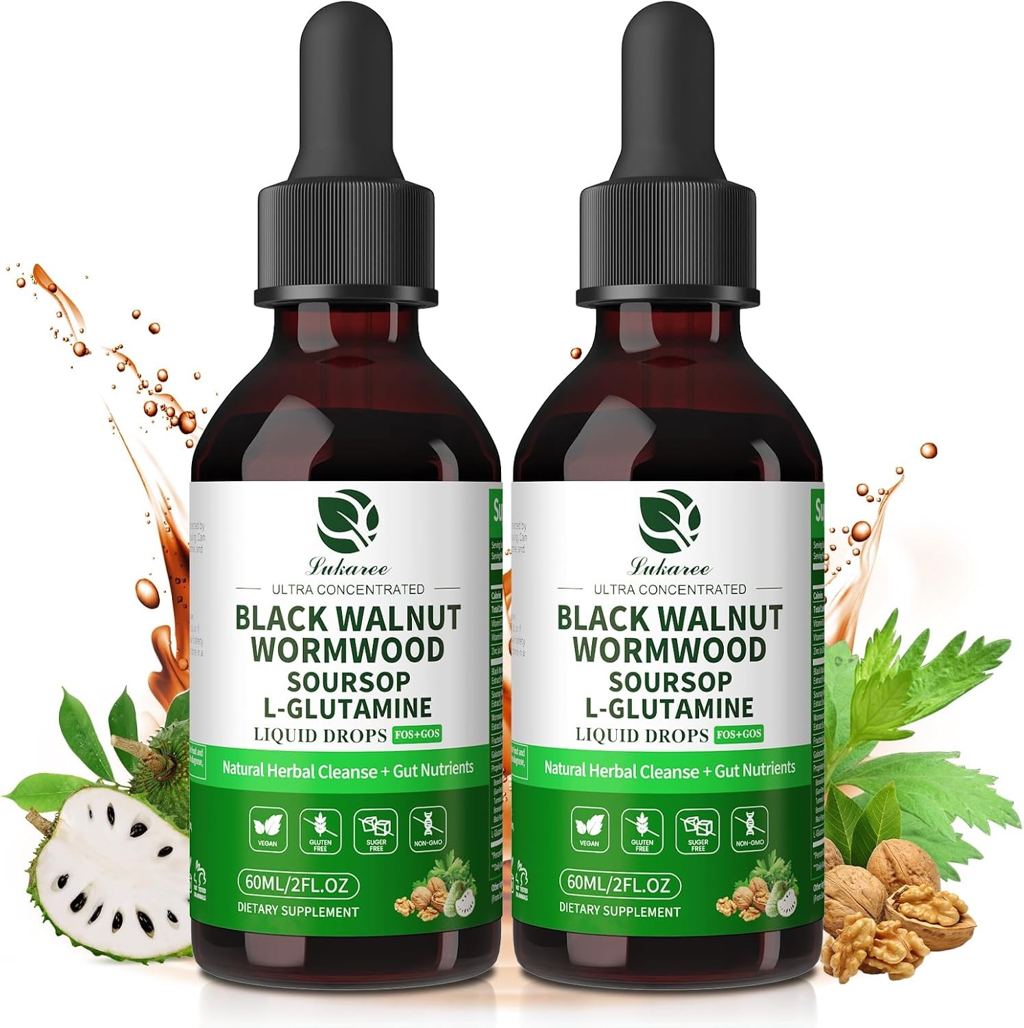 2 Pack Parasite Cleanse Detox Worm Soursop Black Walnut, Tincture Wormwood