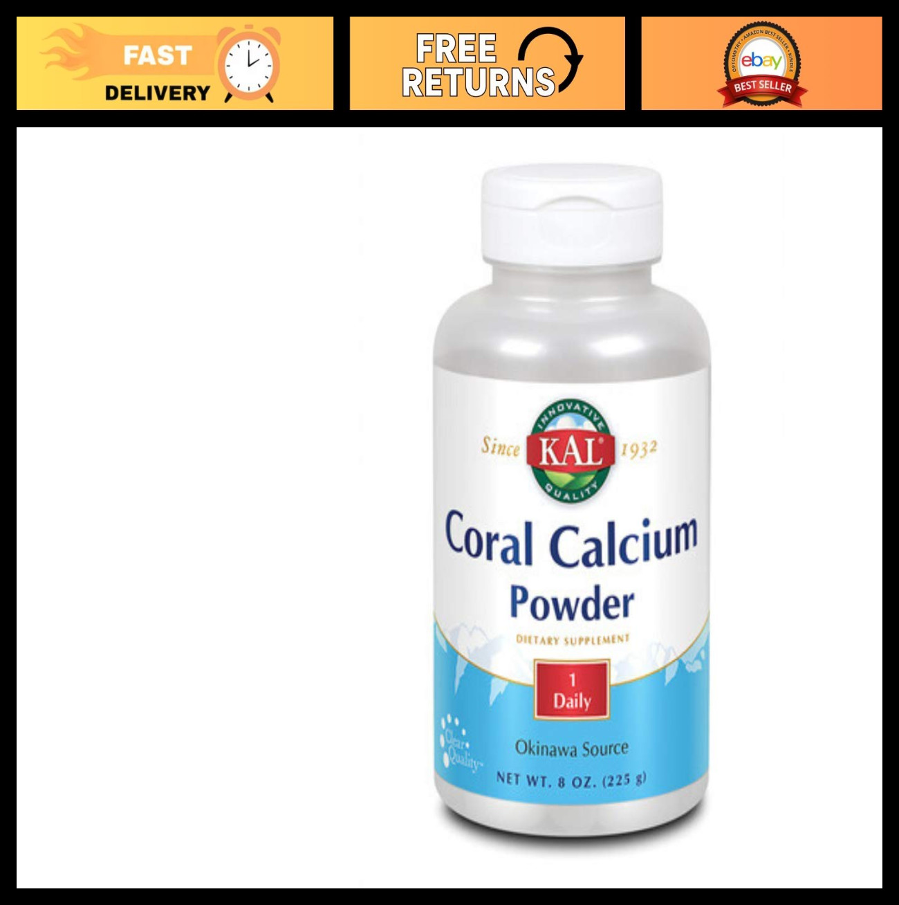 Coral Calcium Powder 1000mg – Unflavored Dietary Supplement, 8oz, Bone Health