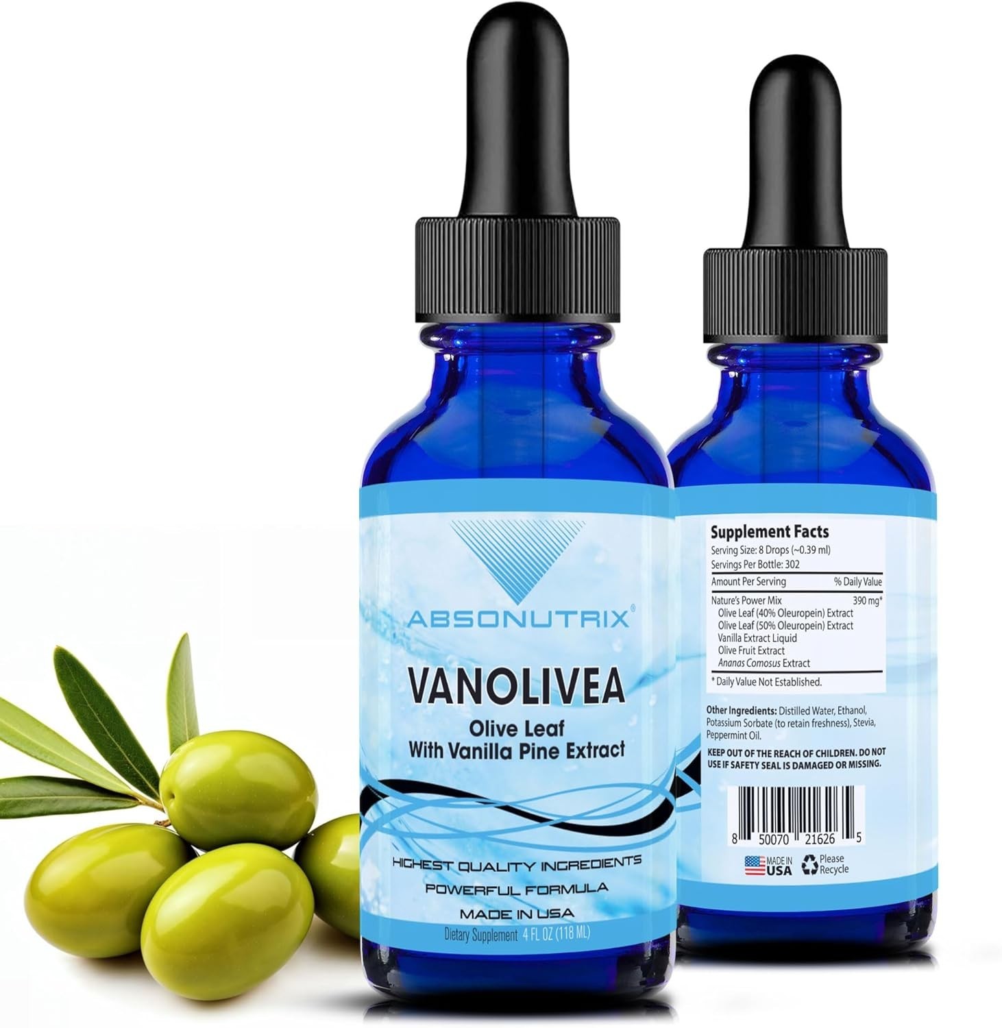 Absonutrix VanOlivea, 390 mg, 4 FL OZ Liquid, 302 Servings, Made in USA