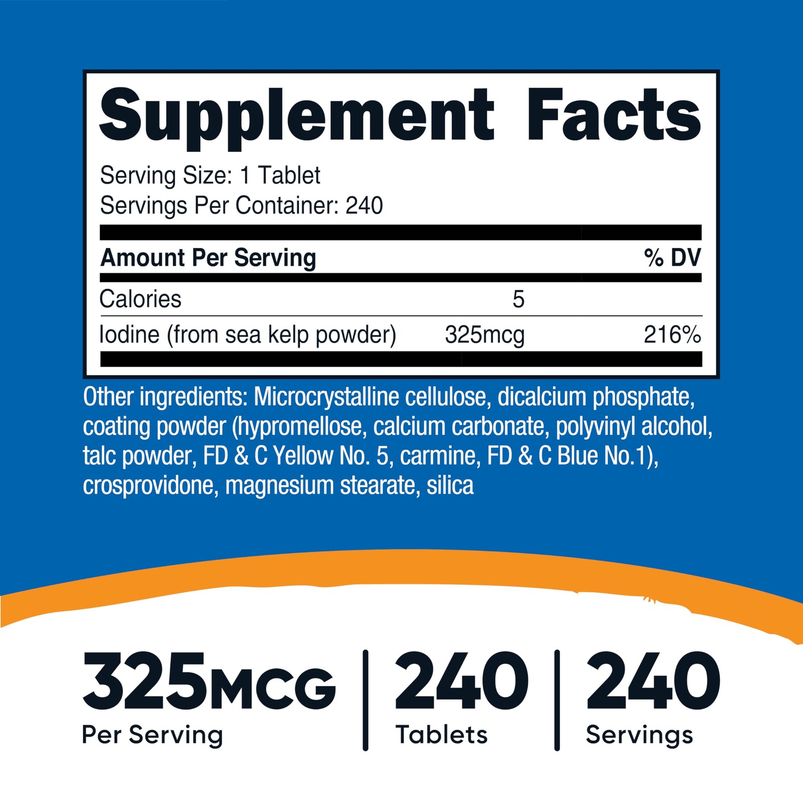 Nutricost Iodine (Natural from Sea Kelp) 325mcg, 240 Count (Pack of 1)