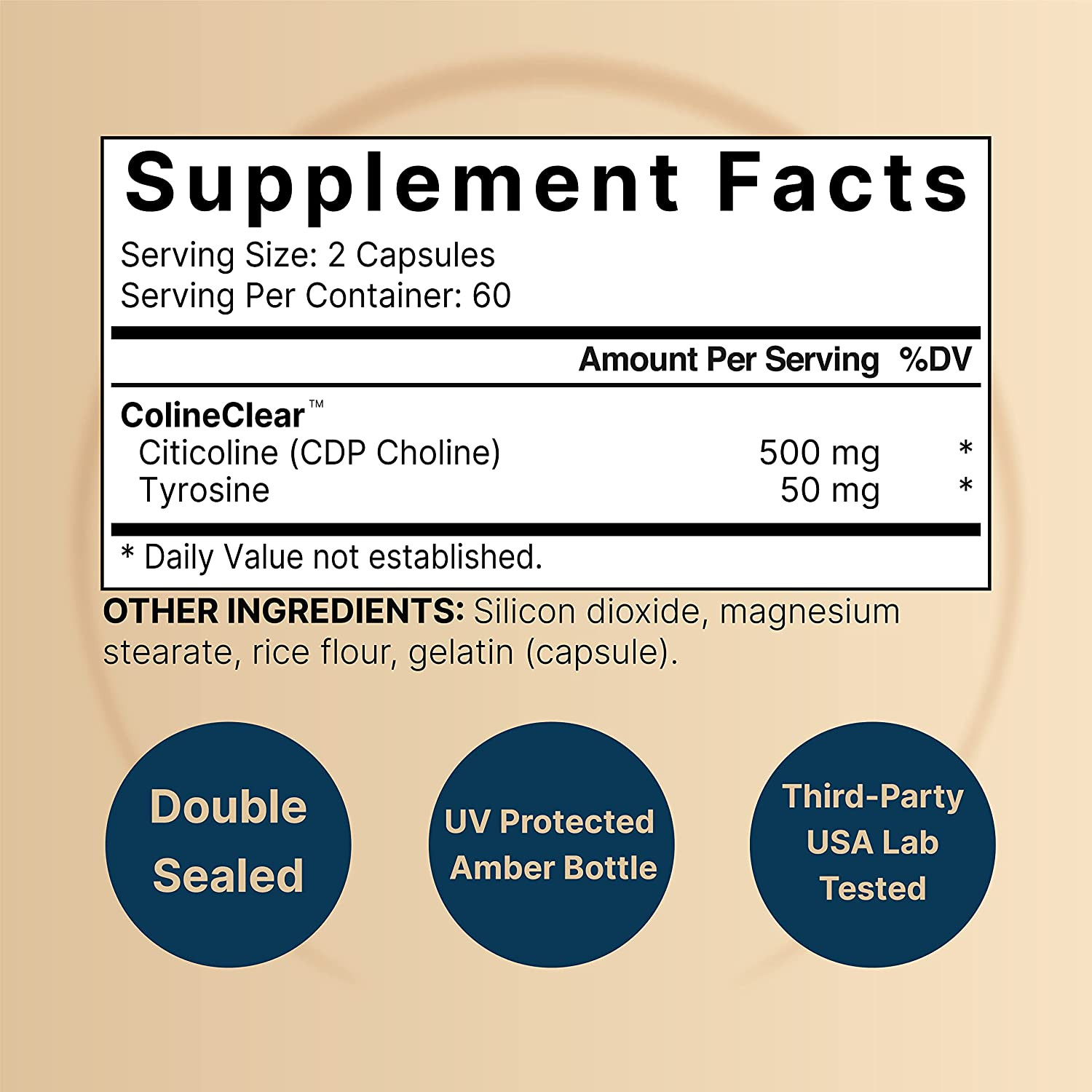 NatureBell Citicoline 500mg CDP Choline + Tyrosine Brain Supplement NonGMO 120ct