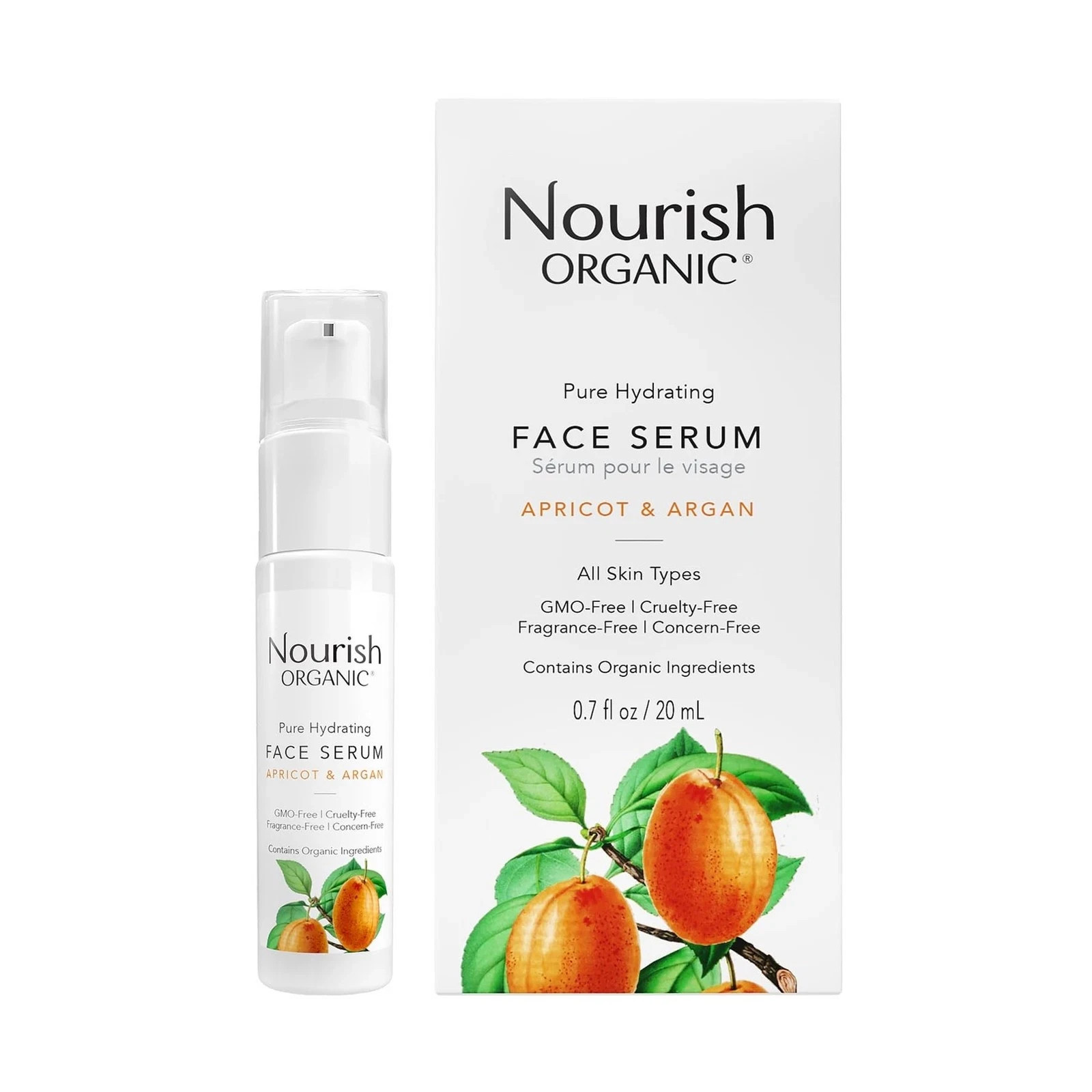 Nourish, Organic Face Serum Pure Hydrating Argan Apricot And Rosehip 0.7 Ounces