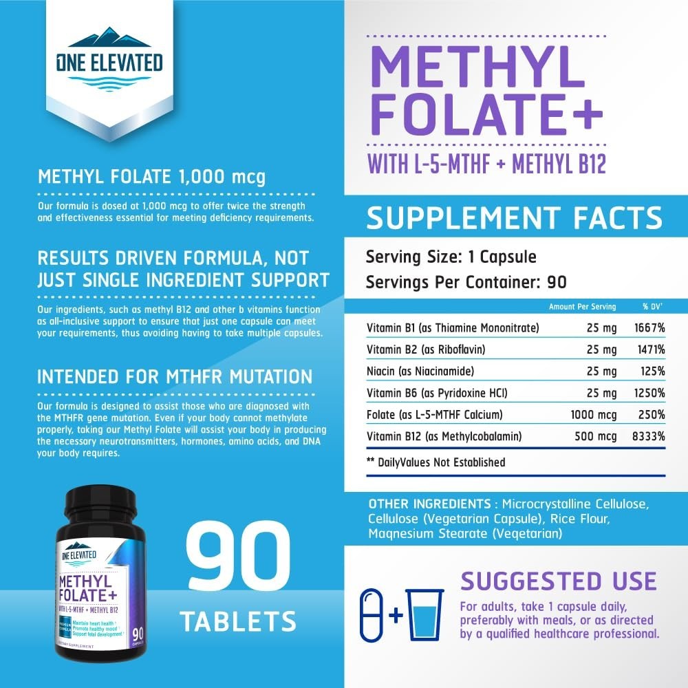 Double Strength Bioactive Methyl Folate & B12 Complex – 3 Month Supply, Max Resu