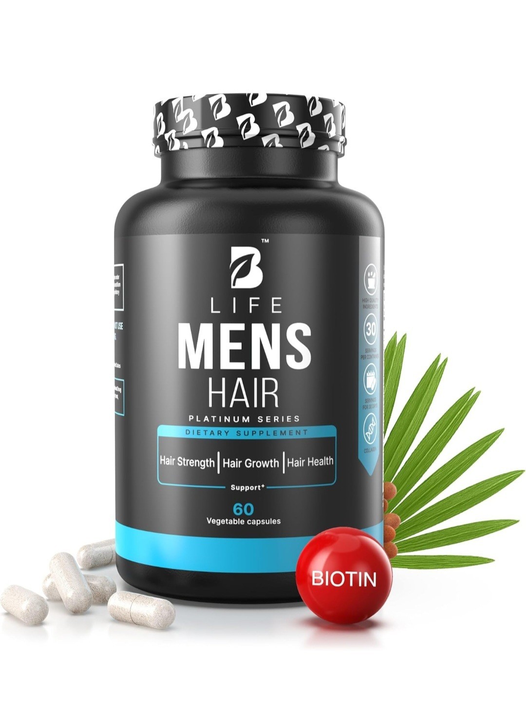 B Life Mens Hair Growth Supplement – Biotin Collagen Hair Vitamins 60 Capsules