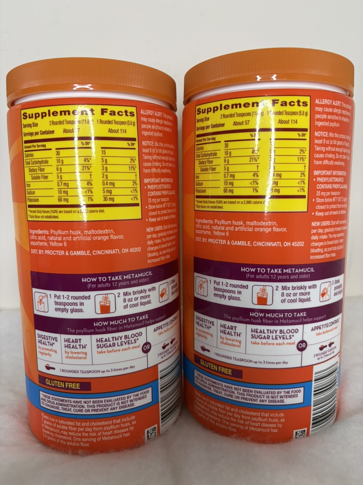 2-Metamucil 4-in-1 Psyllium Husk Fiber Supplement, Sugar-Free, 114 teaspoons