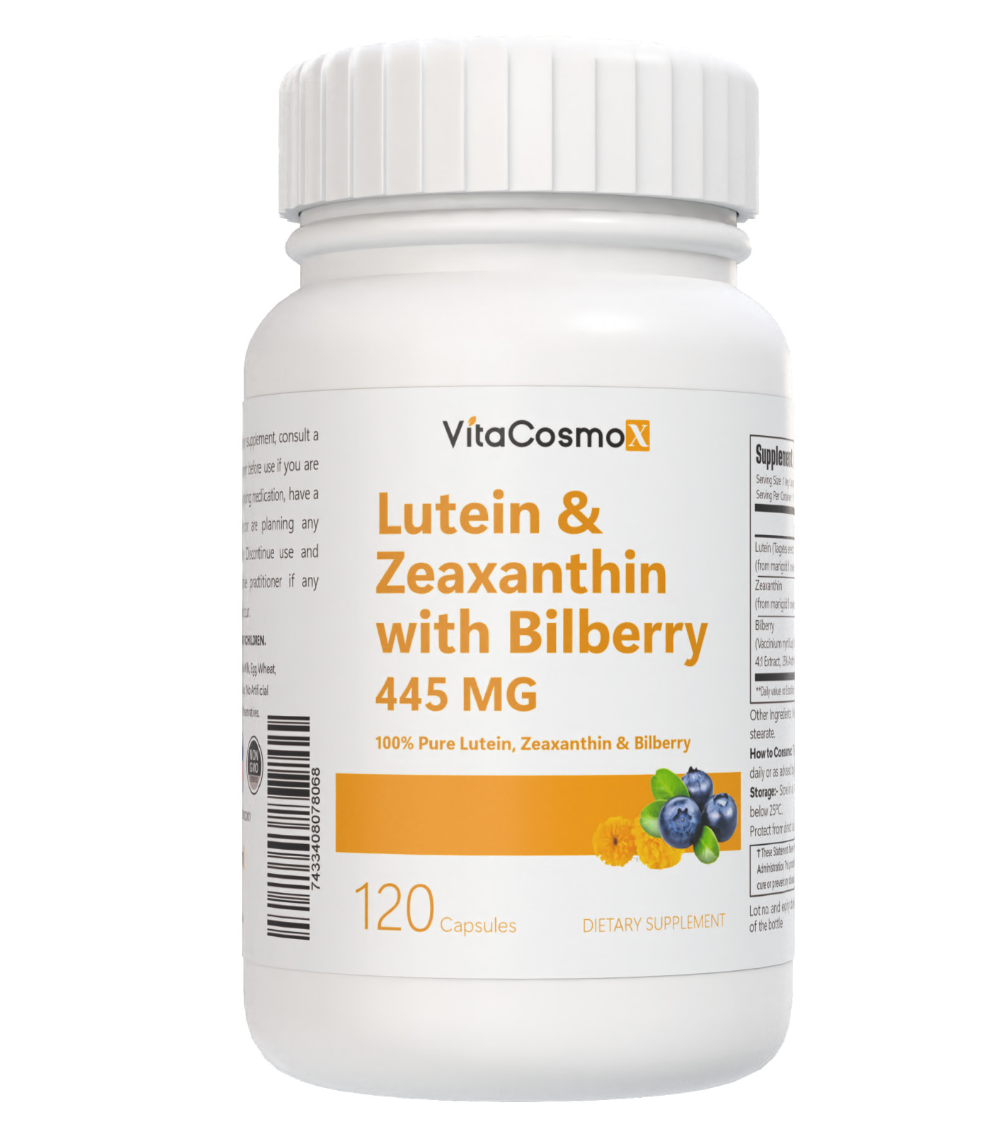 VitaCosmoX Eye Complex Lutein Bilberry Zeaxanthin 445mg Support Eye Health 120