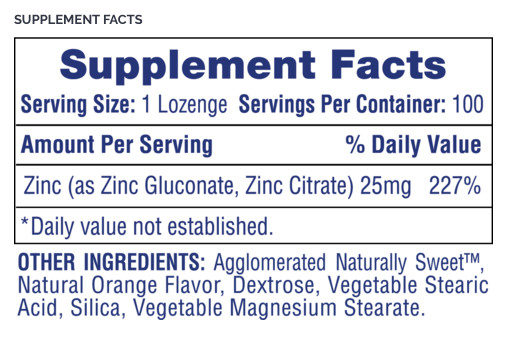 Chewable Hi Tech Zinc Lozenges 25mg – 50mg 100 Tablets Orange Flavor IMMUNITY