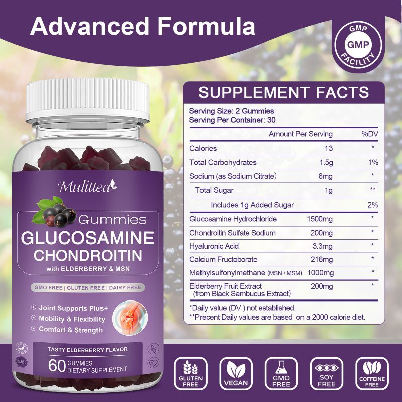 2 Pack Glucosamine Chondroitin Gummies With MSM & Elderberry for Joint Support