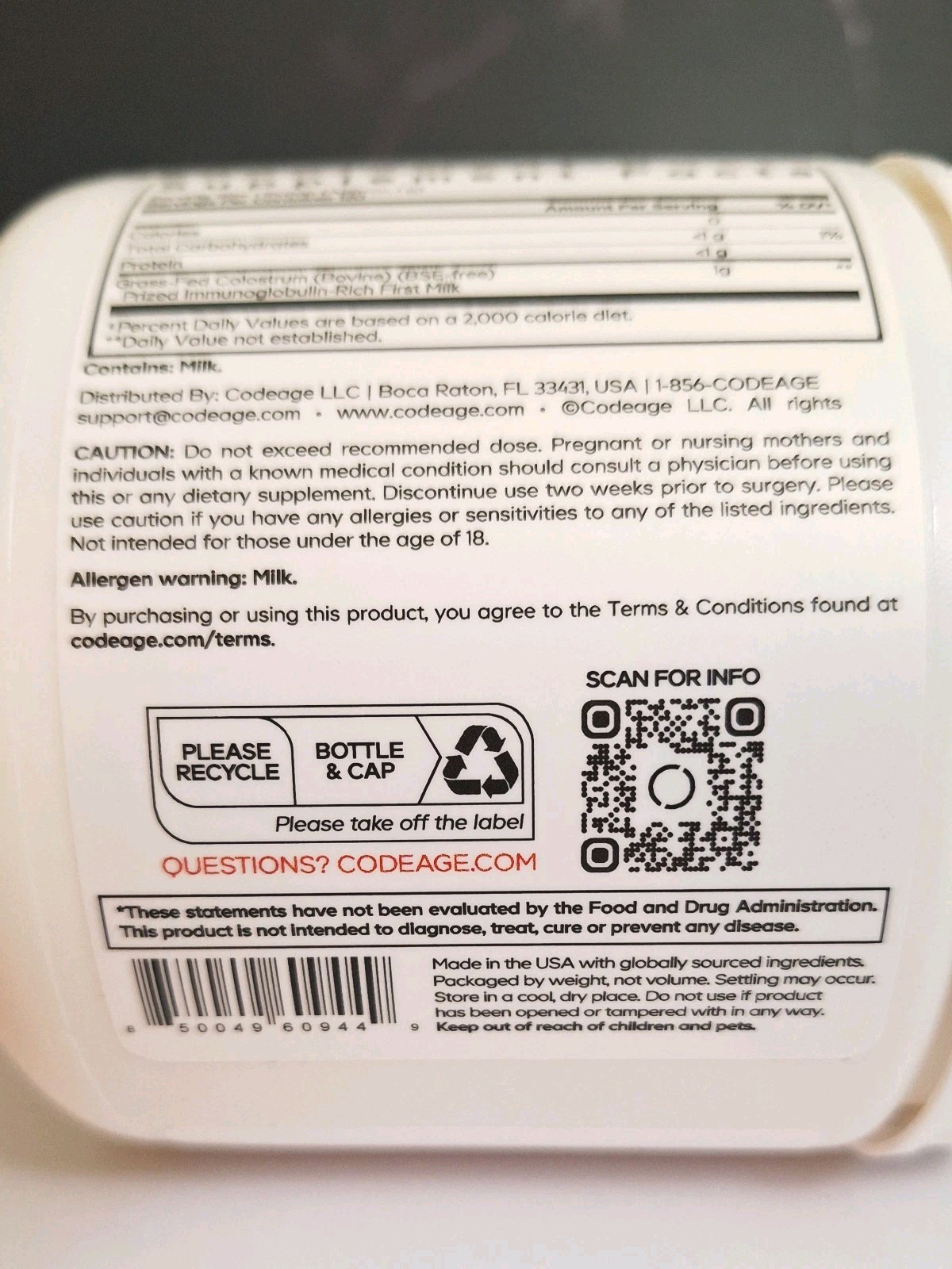 Codeage Grass-fed Colostrum, Unflavored, 120 Serv, Ethically Sourced, 07/2028✨️