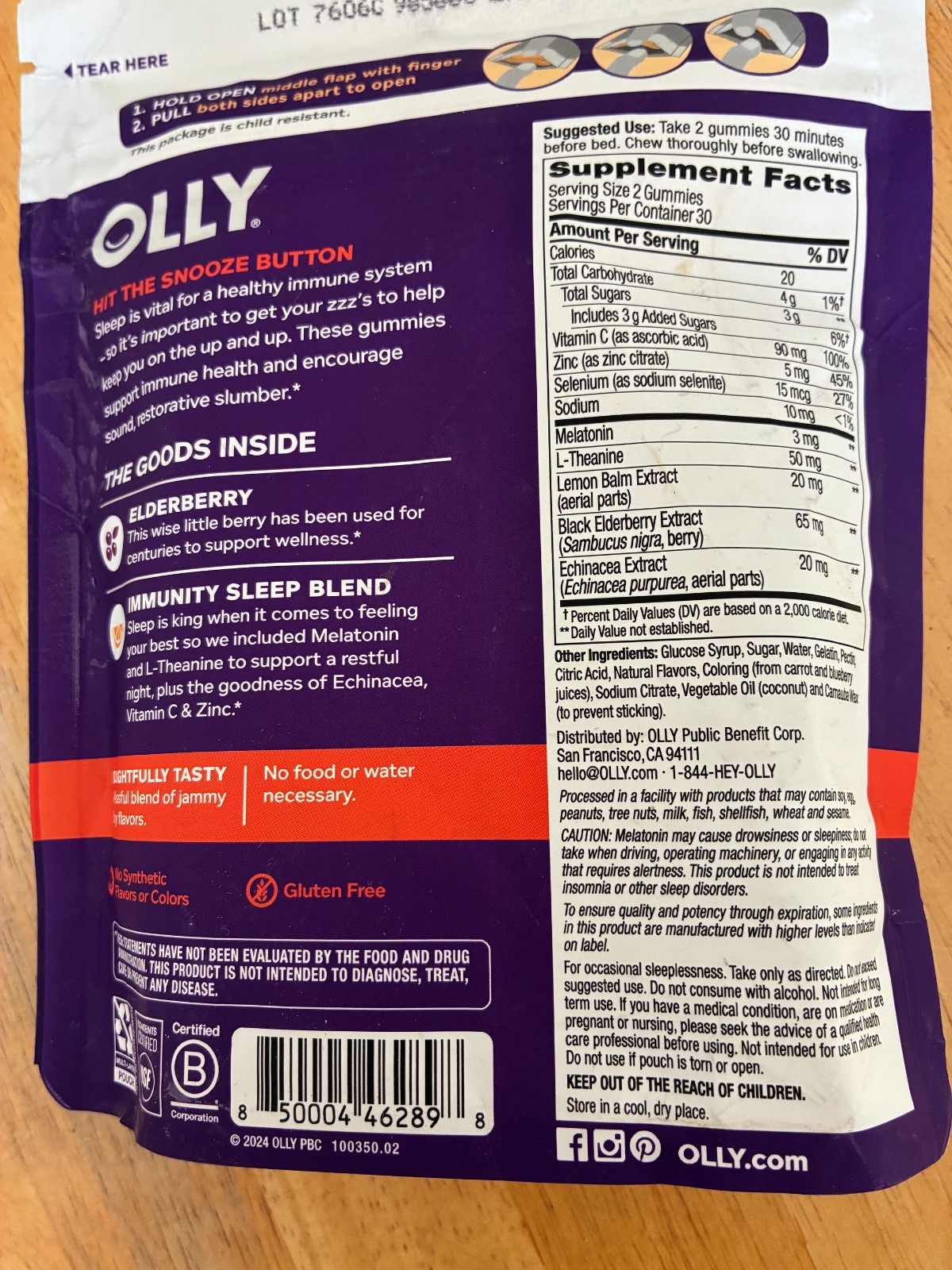 Olly Immunity Sleep + Elderberry 60 gummies Melatonin, Echinacea, Zinc, Vit. C