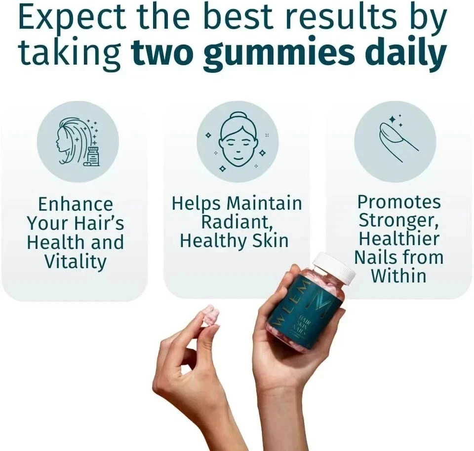 WEEM Hair Skin and Nails Gummies – Supports Healthy Hair – Vegan biotin Vitamins