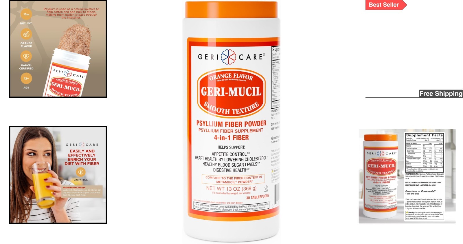 Daily Fiber Booster: Geri-Mucil 13oz Orange Psyllium Powder for Digestive Health