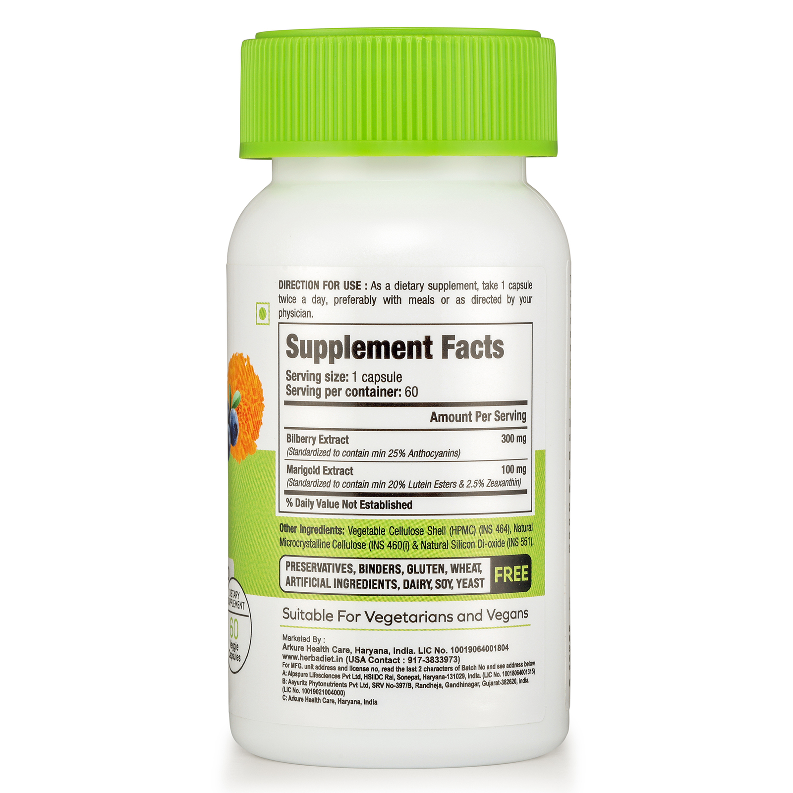Natural Eye Complex Bilberry Lutein Extract Capsules for Eye Health