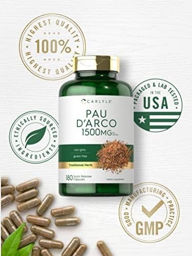 Carlyle PAU D’Arco Capsules | 1500mg | 180 Count | Non-GMO, Gluten Free | Herbal