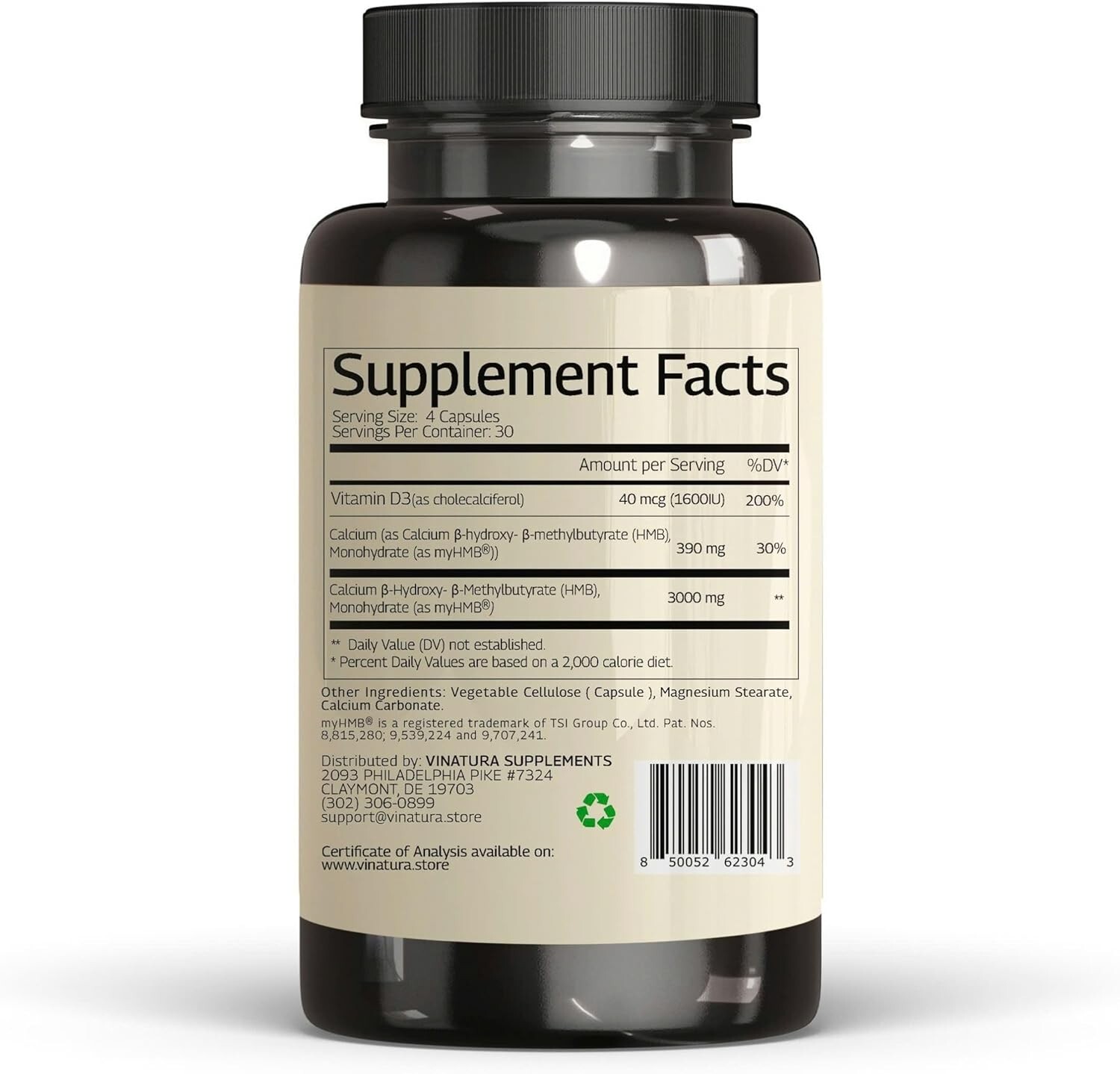 HMB 3000Mg and Vitamin D3 Supplement Capsules per Serving *USA Made & Tested* Pr