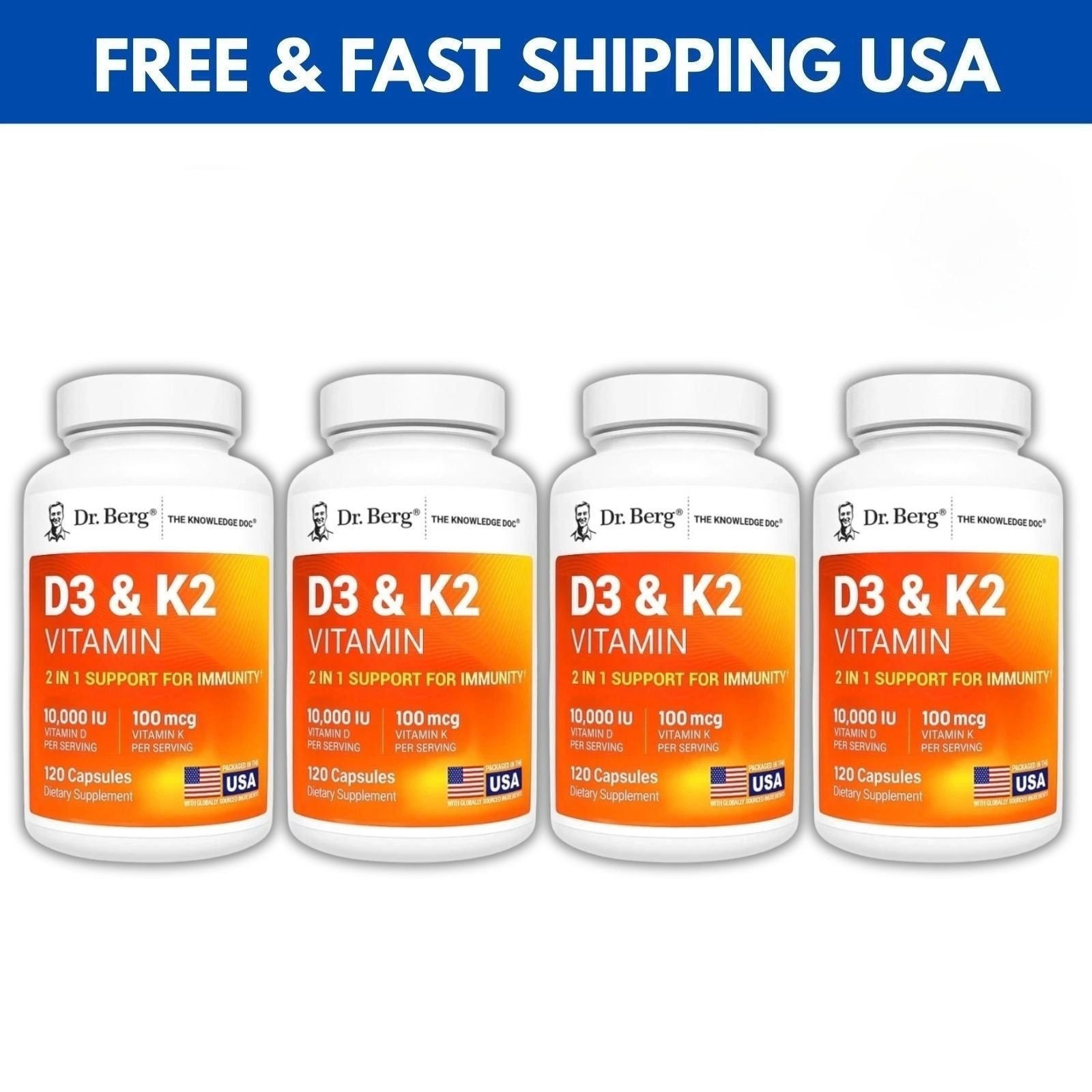 (4 Pack) Dr. Berg’s Nutritionals 100mg Vitamine D3 and K2 Dietary Supplement