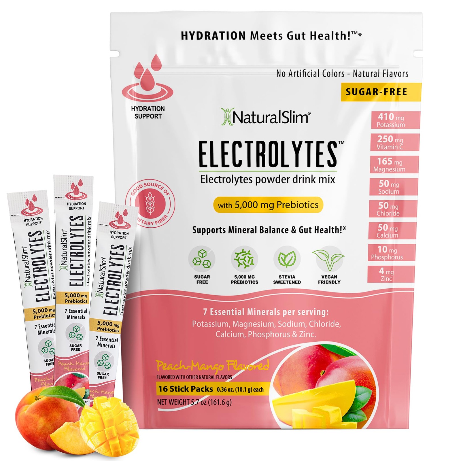 NaturalSlim Electrolyte Powder Packets Sugar Free Hydration Drink, Peach-Mango