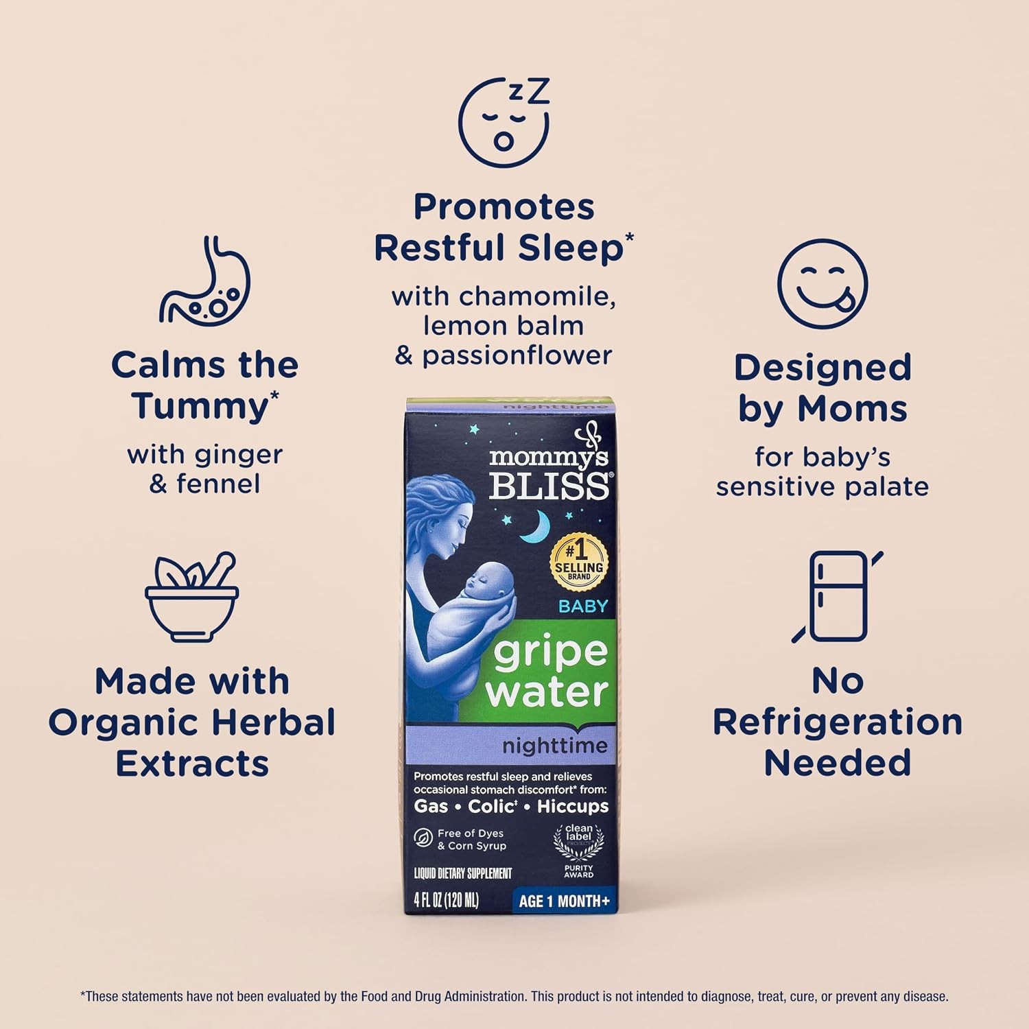 Mommy’s Bliss, Bottle, Mommy’s Bliss Night Time Gripe Water for Baby’s Tummy Tro