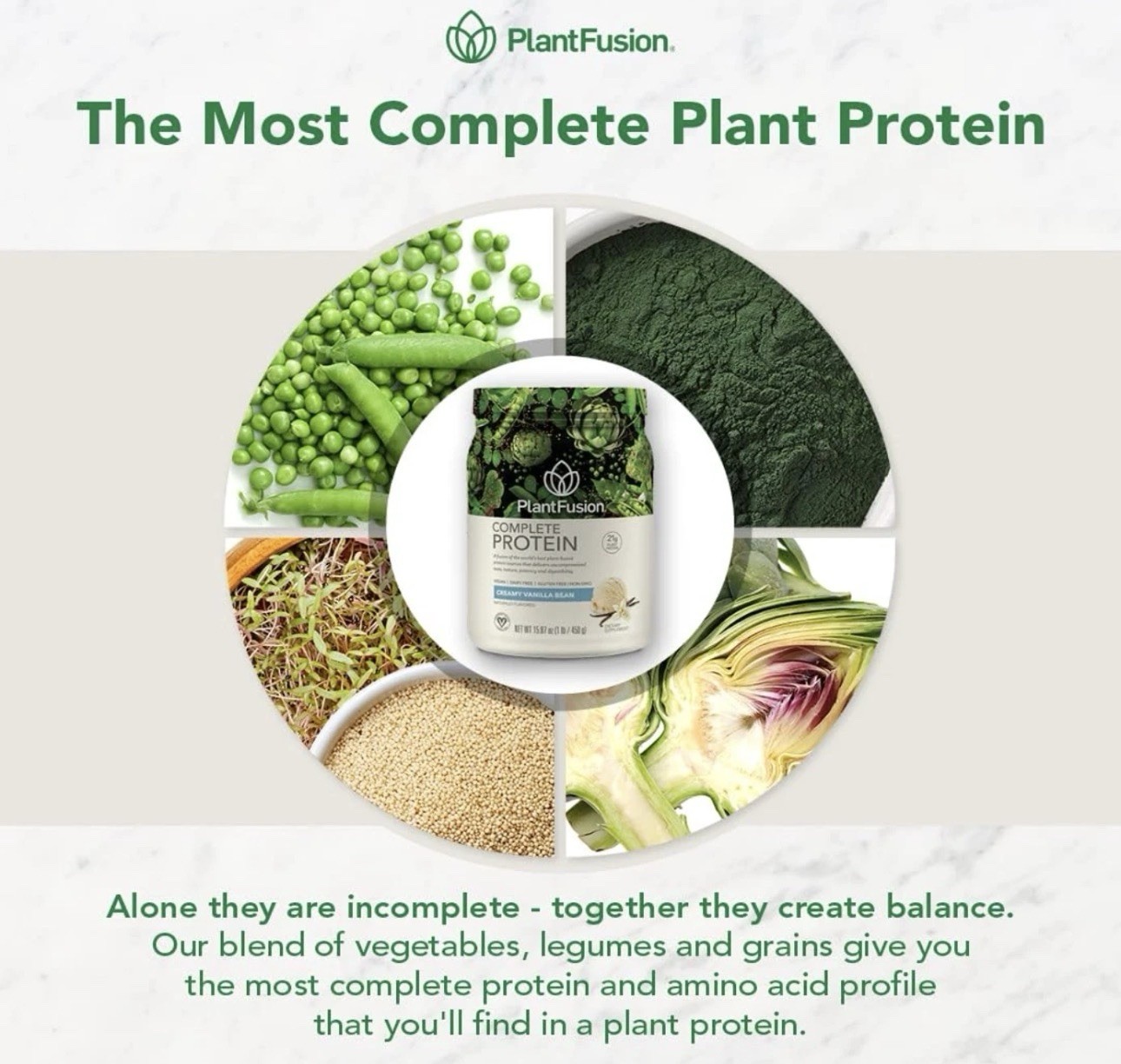 PlantFusion Organic Complete Protein Powder | Vanilla Bean | 2lbs | 30 Servings