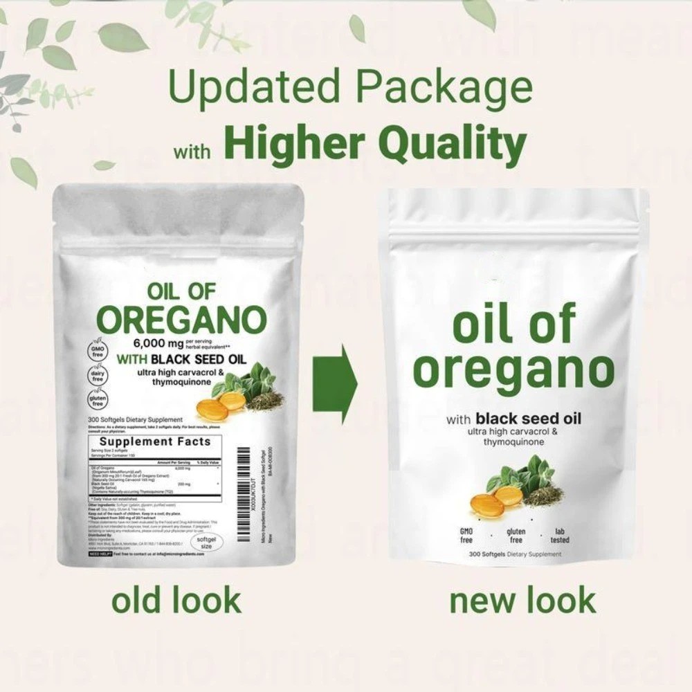 1PCS 2 in 1 Oil of Oregano & Black Seed Softgels Count Carvacrol,Immune Support