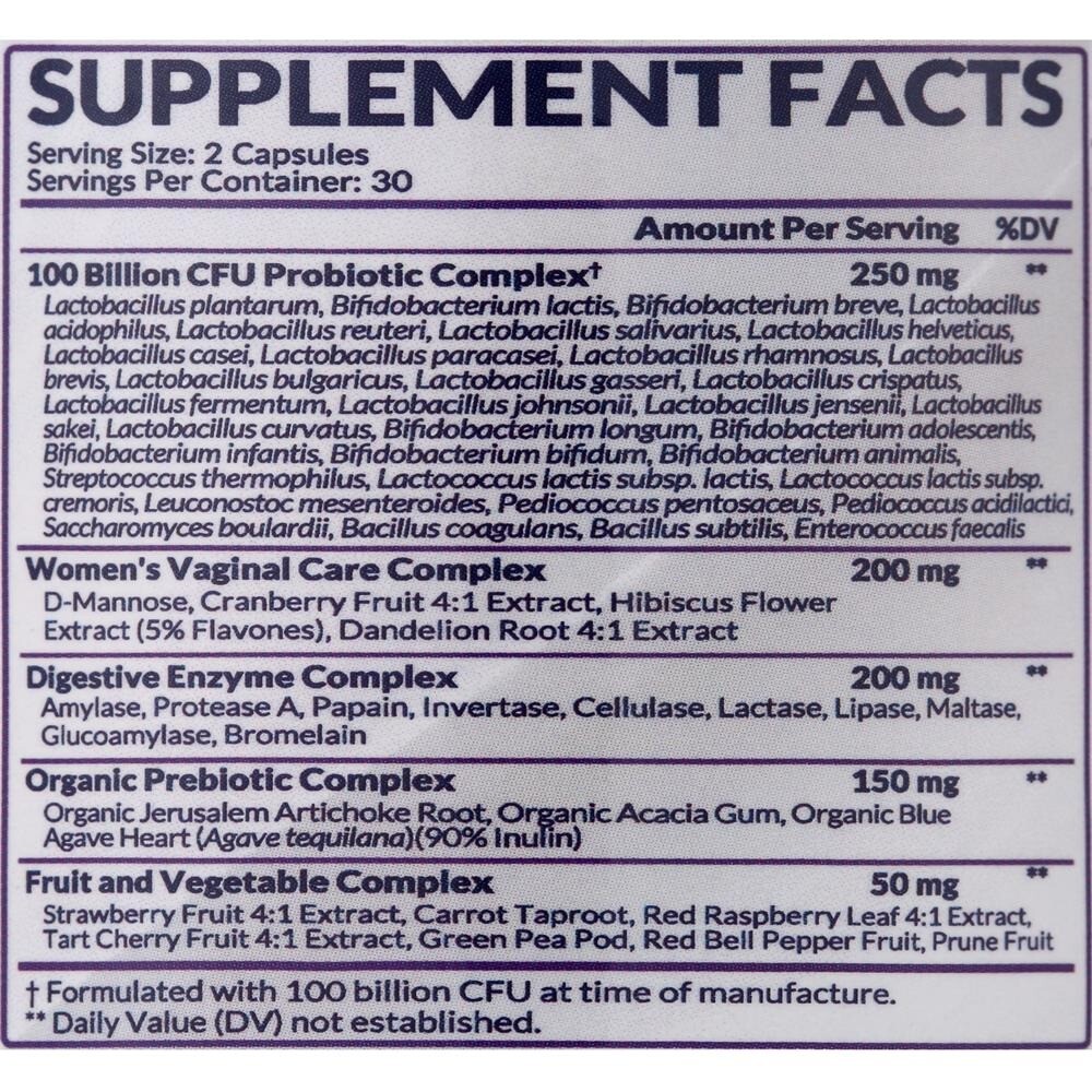 Wholesome Wellness Women’s Raw Digestive Enzymes Probiotic 100 Billion CFU Caps