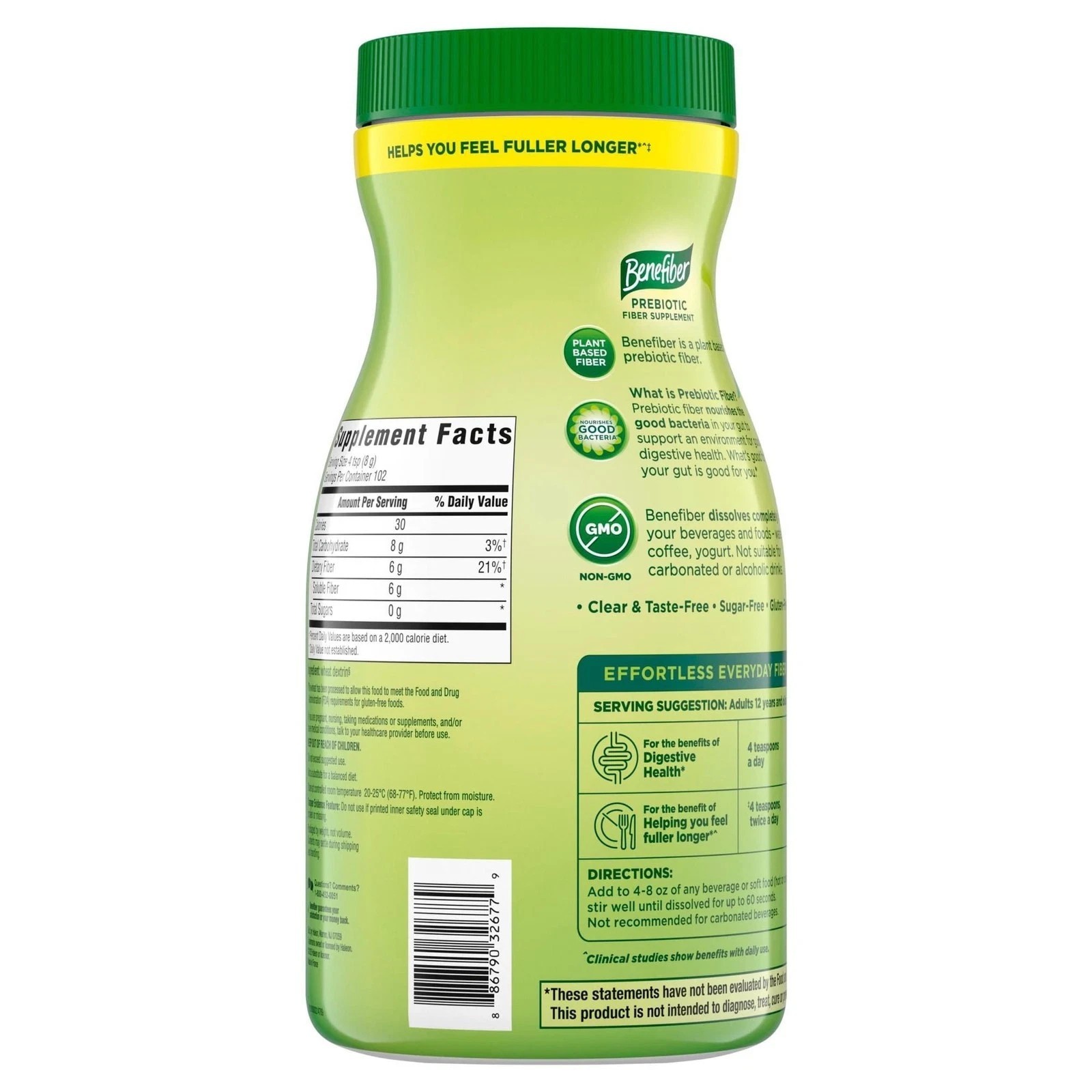 Benefiber Daily Prebiotic Fiber Supplement Powder, Unflavored, 28.9 oz.