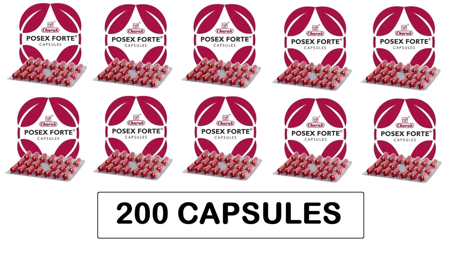 Pack of 10 Charak Posex Forte 200 Capsule for Women health- Fast Shipping