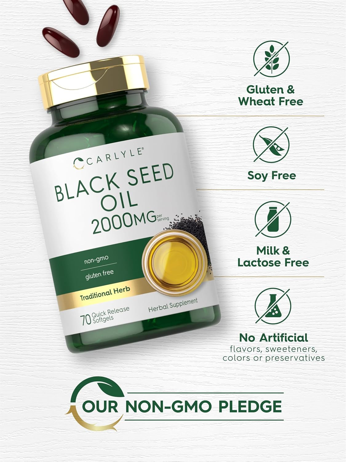 Carlyle Black Seed Oil Softgel Capsules | 2000Mg | 70 Pills | for Women & Men |