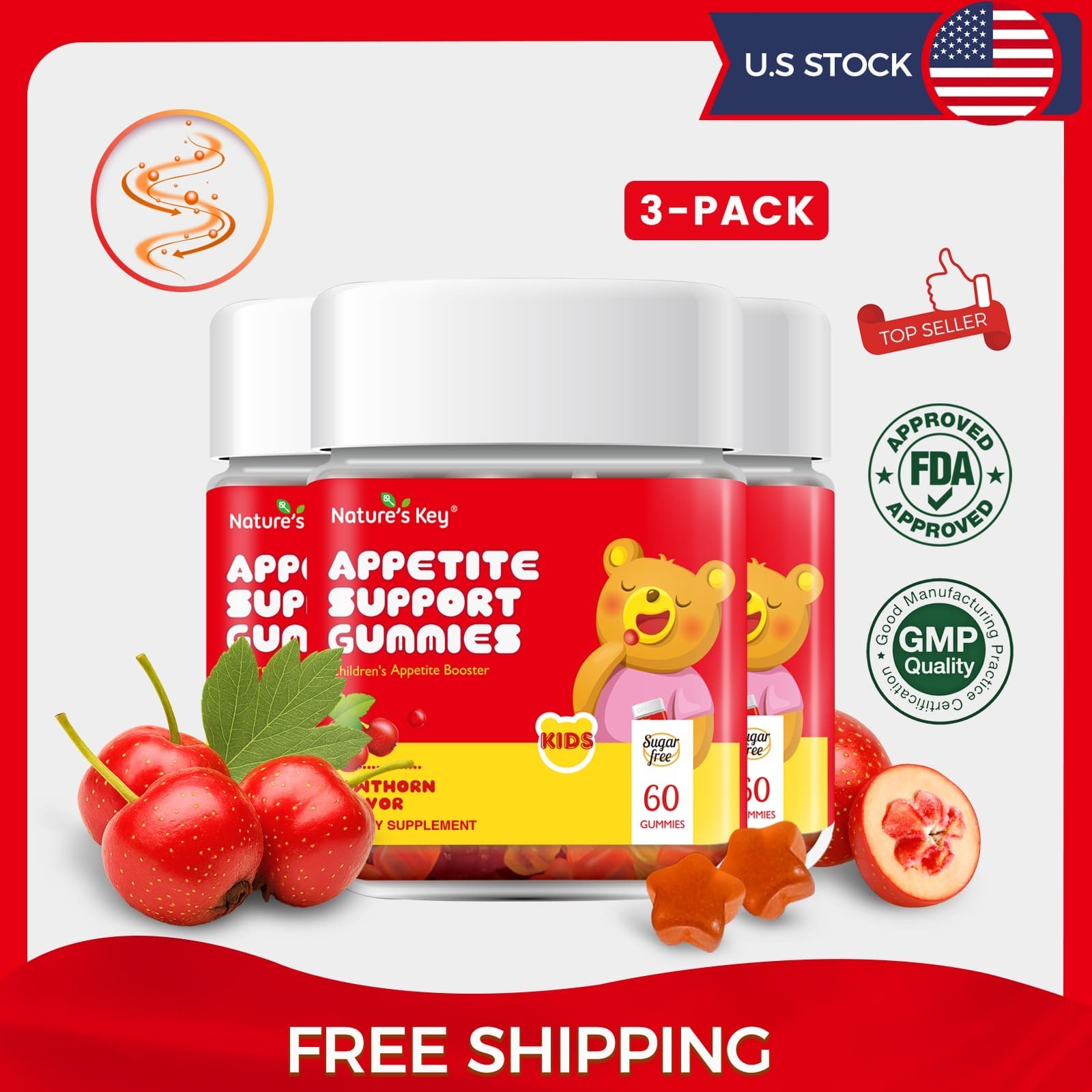 3 Pack Appetite Booster Gummies Sugar Free 60 Count, Suitable for All Ages 60Ct
