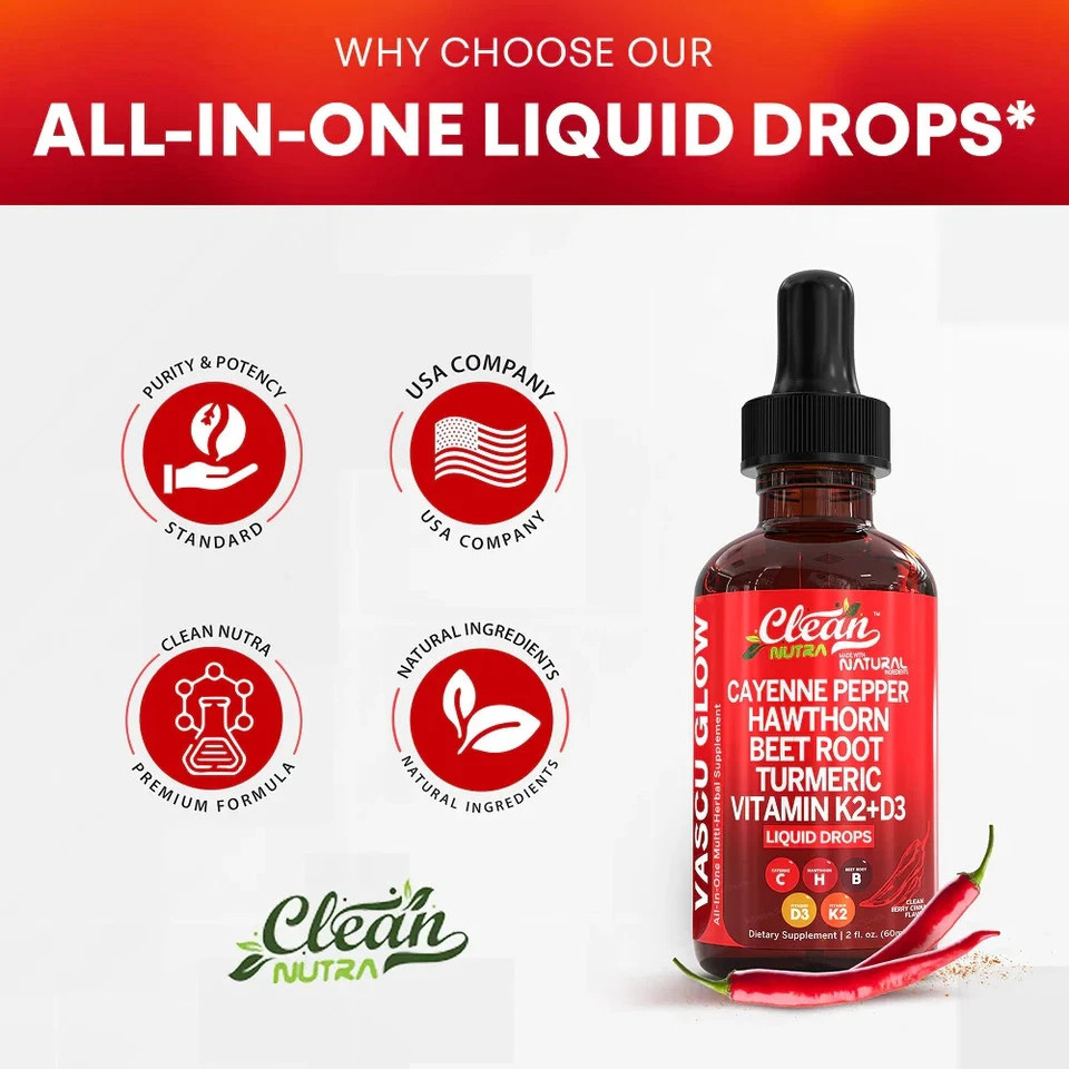 Cayenne Pepper Liquid Drops with Hawthorn & Vitamins D3K2,Circulation & Heart