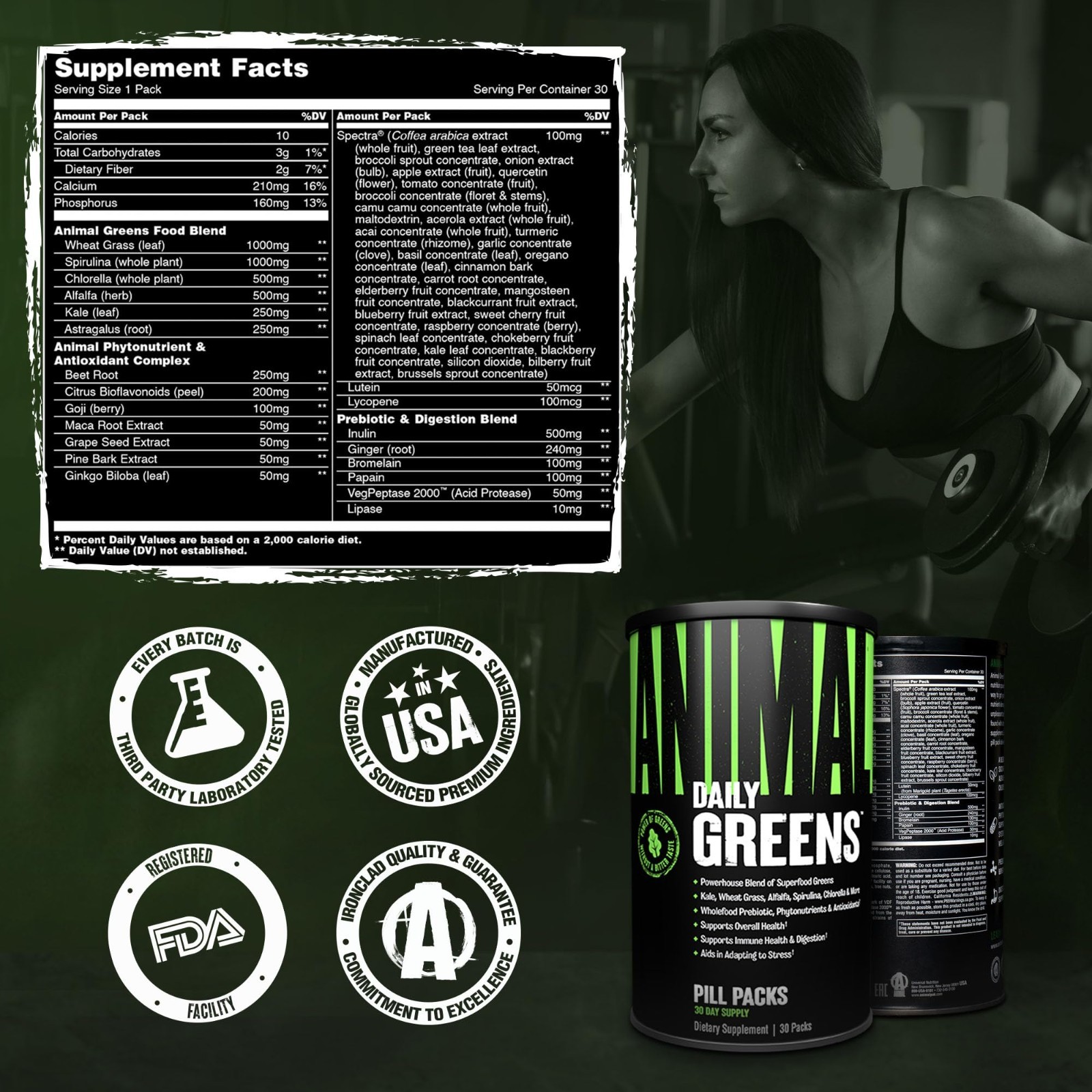 Daily Greens Superfood Pill Packs – Kale, Wheat Grass, Alfalfa & More – Prebioti