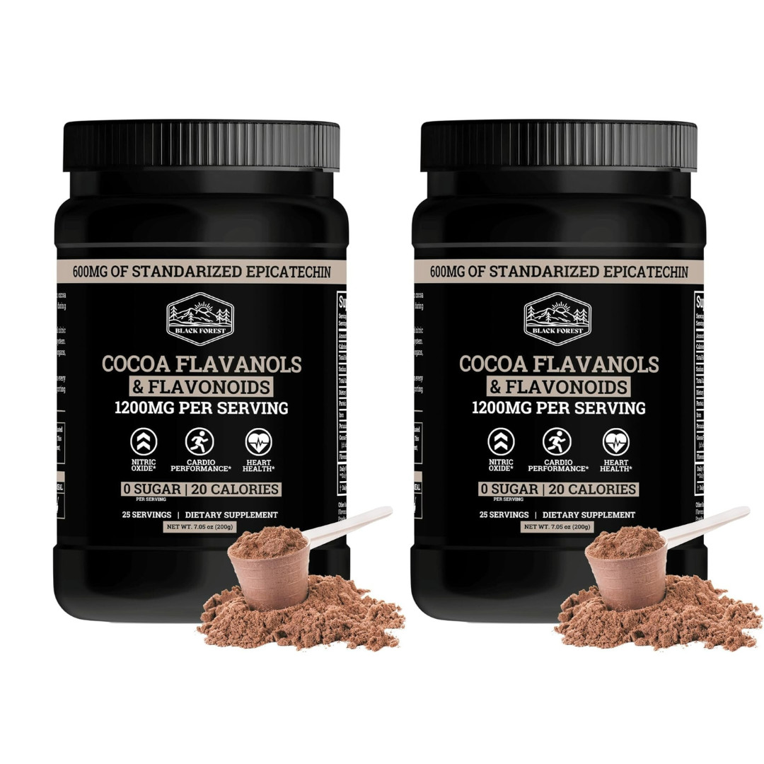 2 PACK! Black Forest High Flavanol Cocoa Powder and Flavonoid Supplements 1200mg