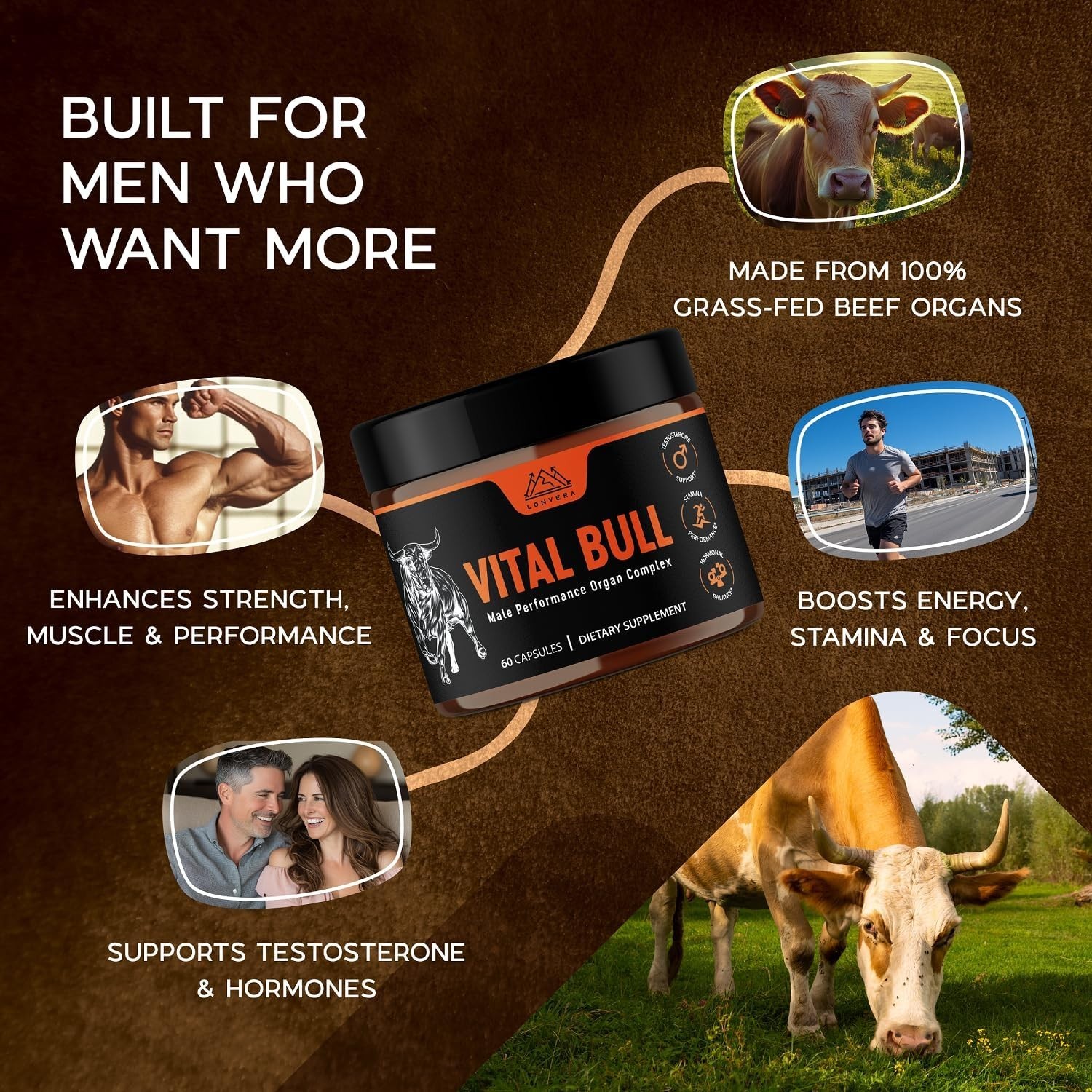 Lonvera Vital Bull Beef Organ Supplement for Men – Grass Fed Organs (BRANDED)