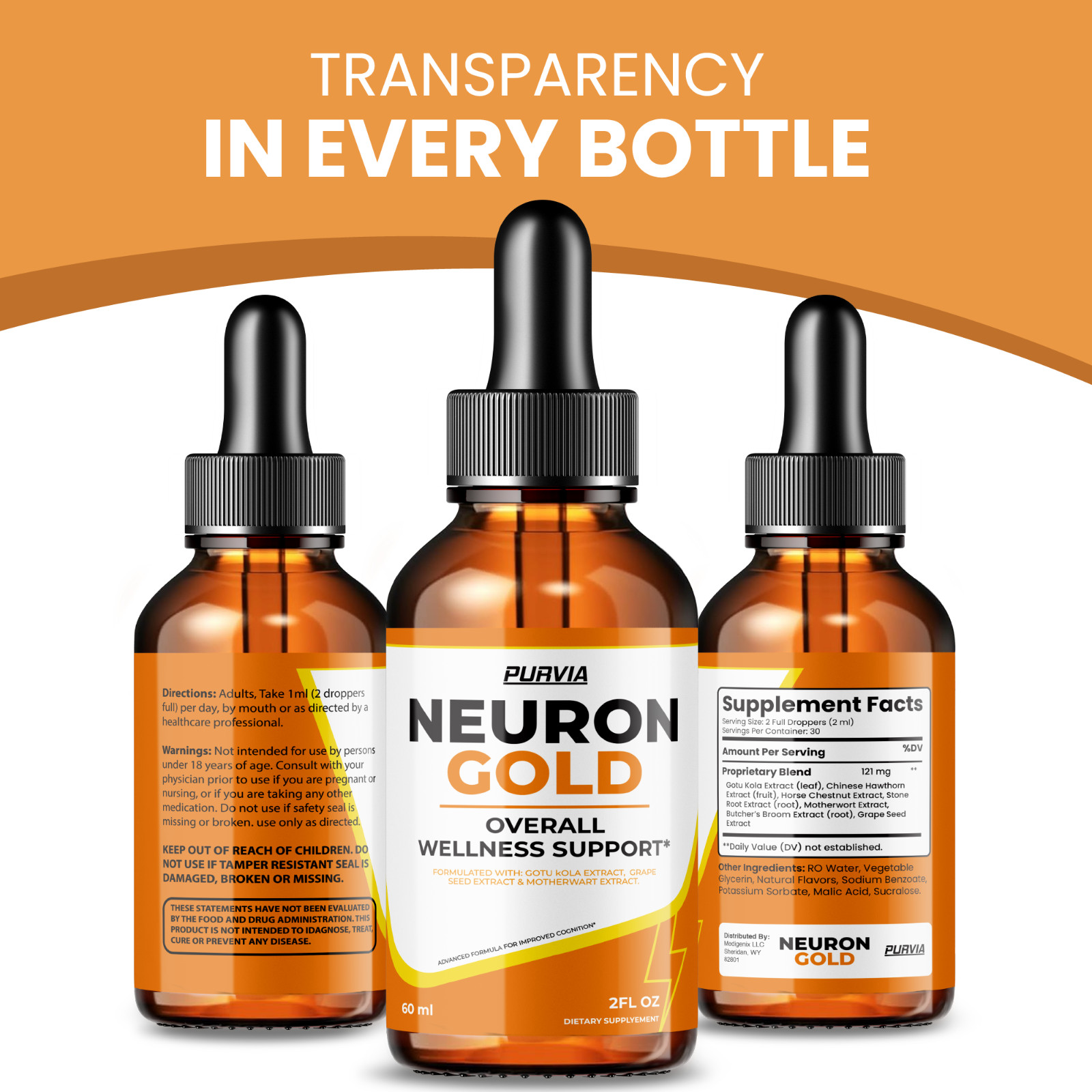 (3 Pack) Neuron Gold Drops For Neuropathy NeuronGold Nerve Health Support (6 oz)