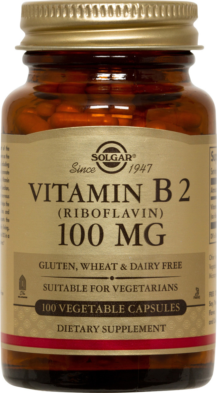 Solgar Vitamin B2 Riboflavin 100mg 100 Vegetable Capsules