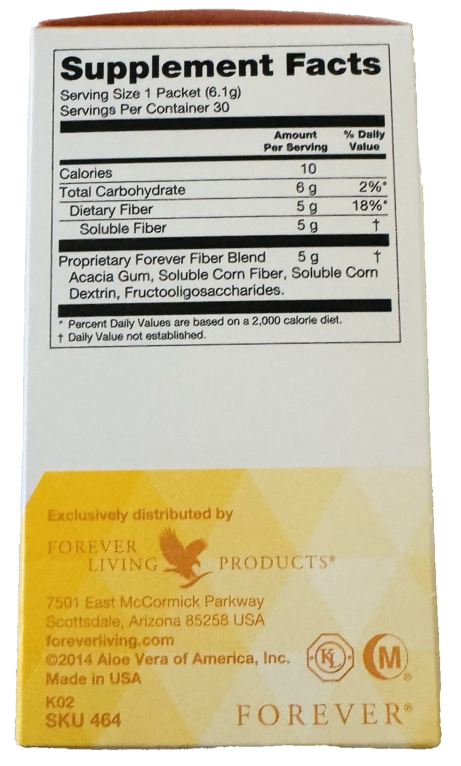 Forever Living FIBER ~ 30 Packets ~ Water-soluble, Gluten-Free