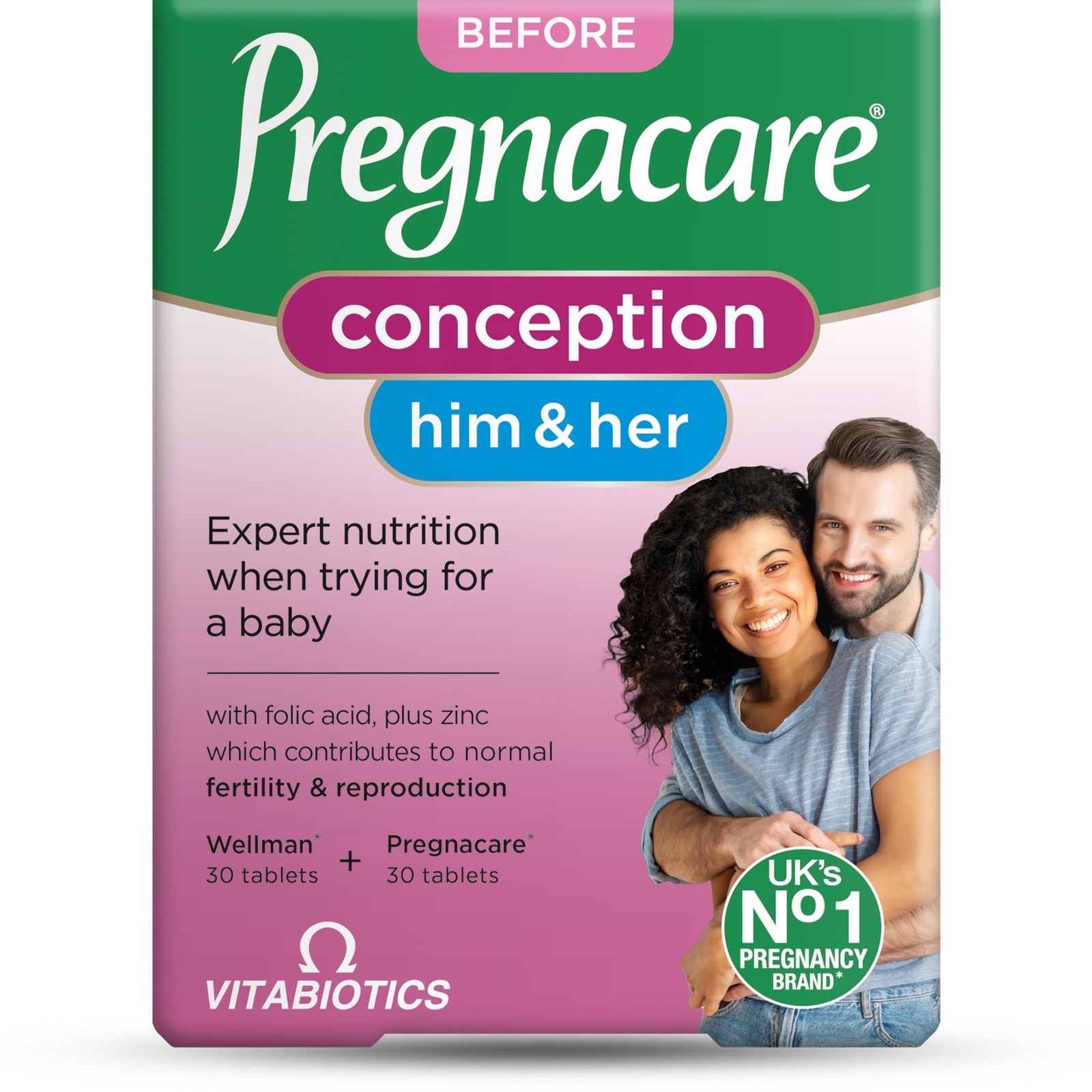 Vitabiotics – Pregnacare – His & 1 Count (Pack of 60), 56 Tablets + Capsules