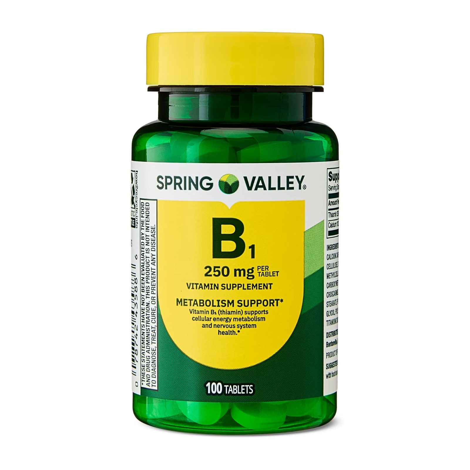Spring Valley B1 Thiamine 250 mg 100 Count Vitamin Supplement Tablets