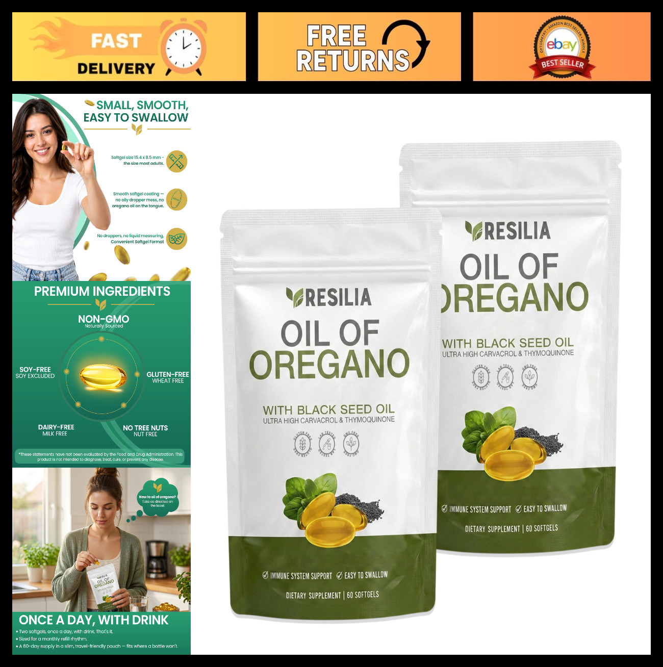 Oil of Oregano Softgels with Black Seed Oil – 120 Non-GMO, Gluten-Free, Soy-Free