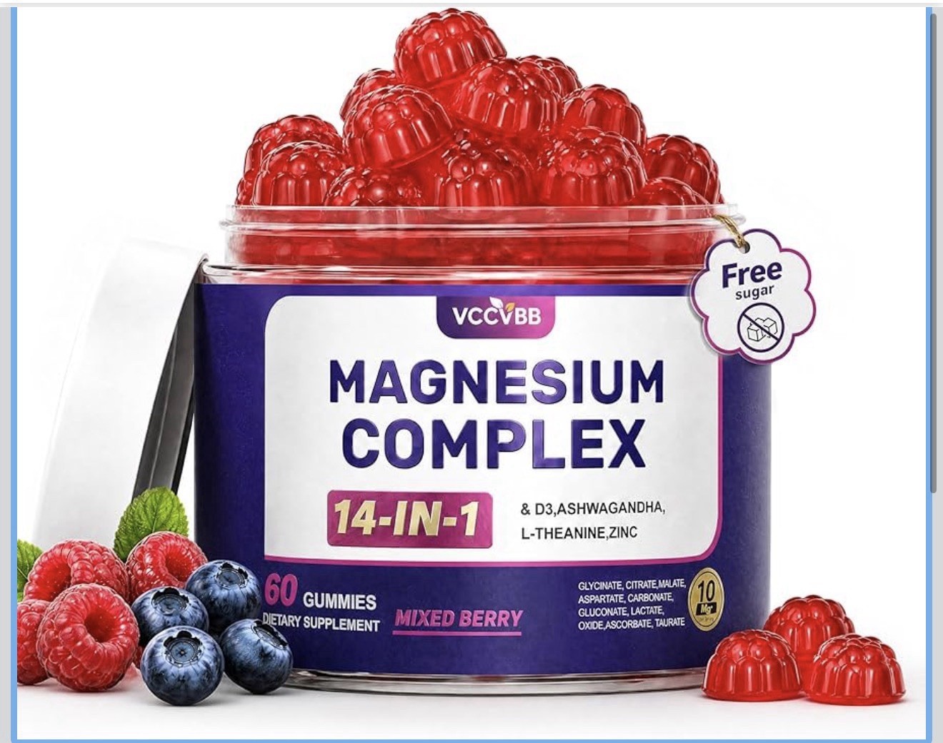 VCCVBB Magnesium Complex 14-in-1 Gummies 60ct Sugar Free Mixed Berry Veg