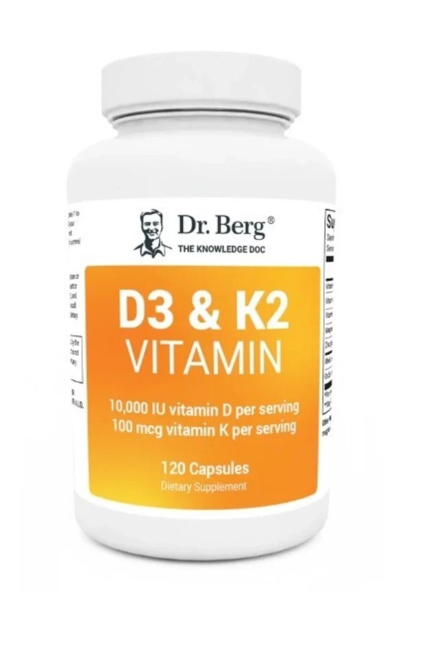 Dr. Berg’s D3 & K2 Vitamin, 10,000 IU, 100 mcg per serving, 120 Capsules