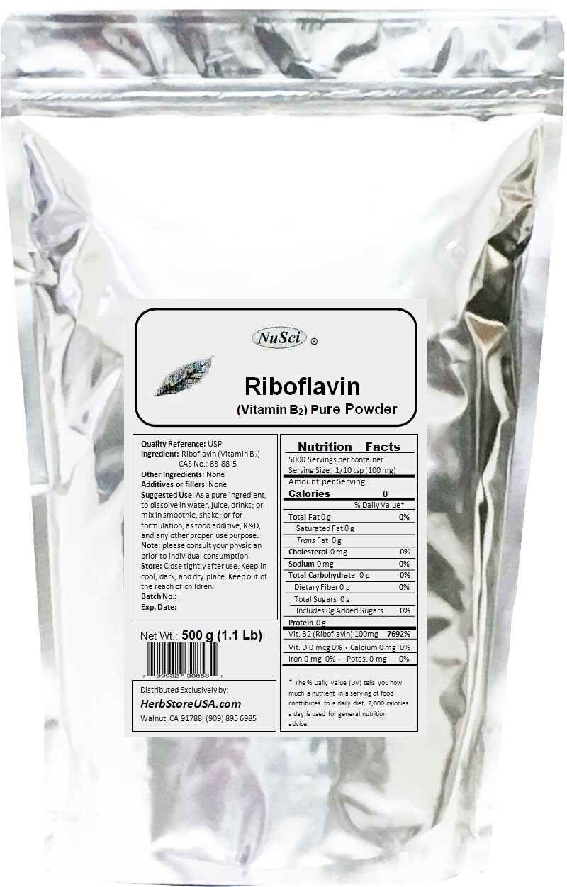 NuSci Riboflavin ( Vitamin B2 ) 500g (1.1 lb) Pure Bulk Powder Energy