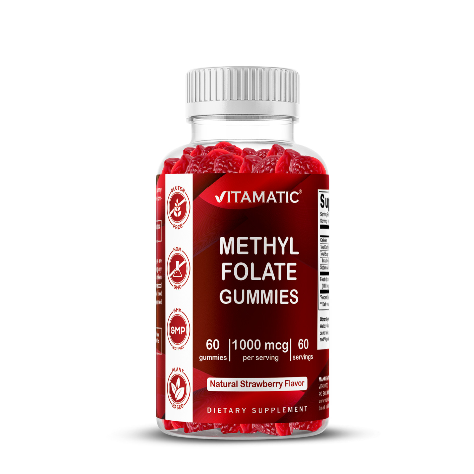Vitamatic Methylfolate Gummies 1000 mcg – Active 5-MTHF Form – 60 Gummies